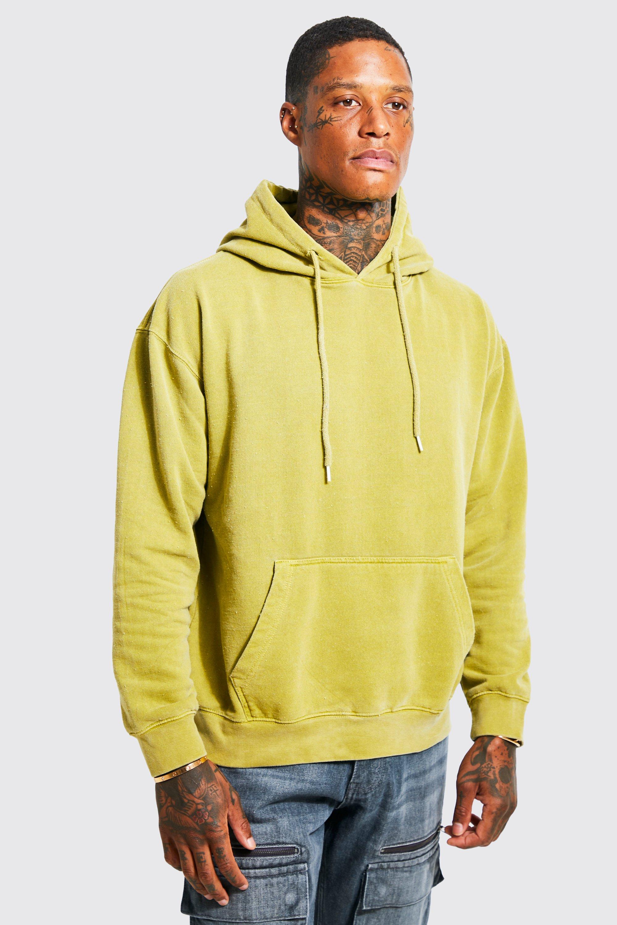 Mens Green Oversized Washed Hoodie, Green