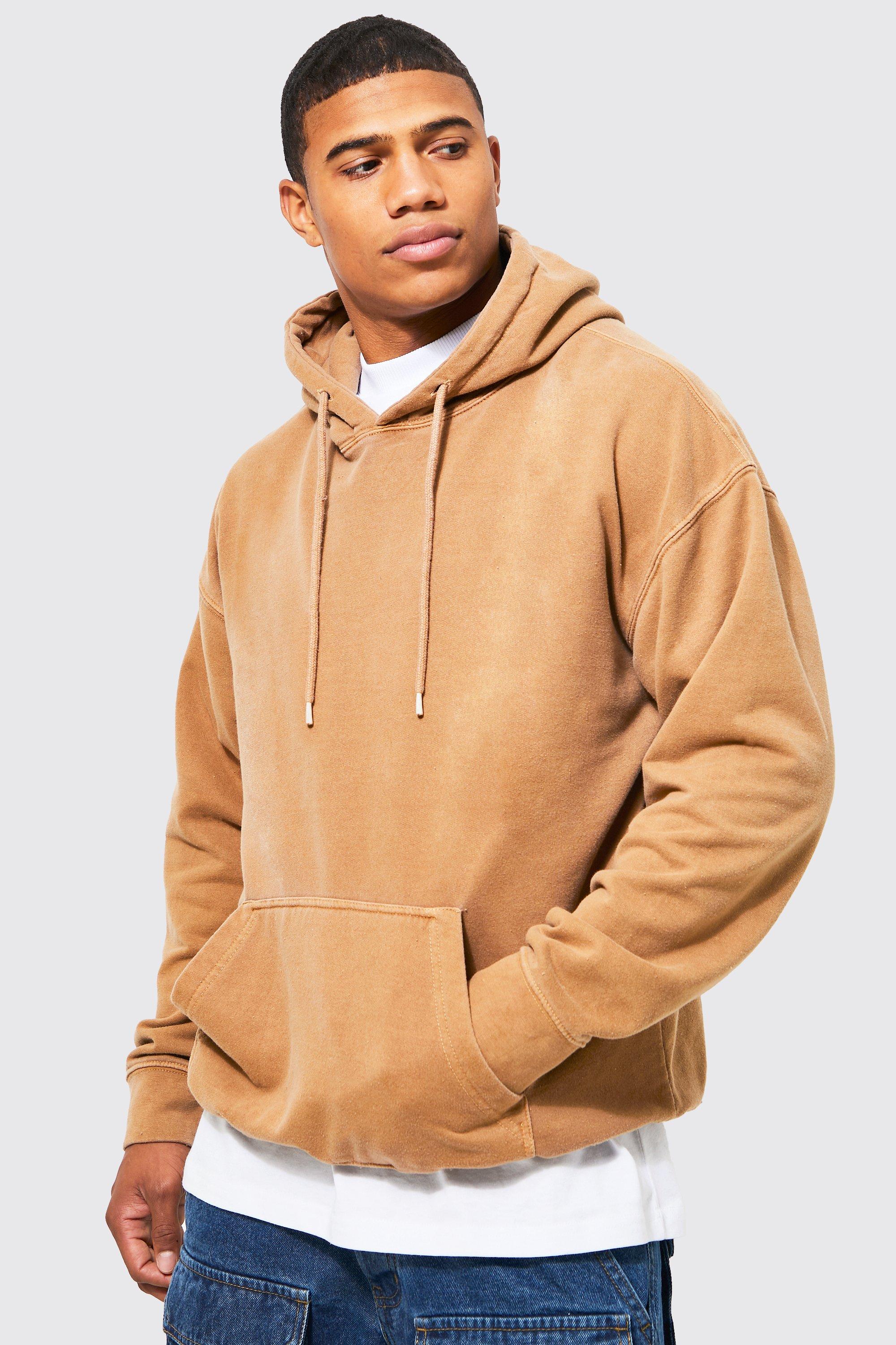 Mens Brown Oversized Washed Hoodie, Brown