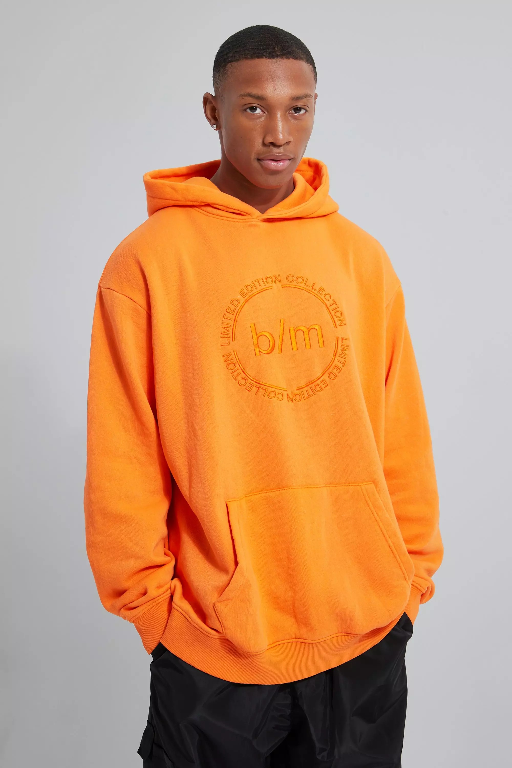 Washed Oversized B m Circle Back Print Hoodie boohooMAN