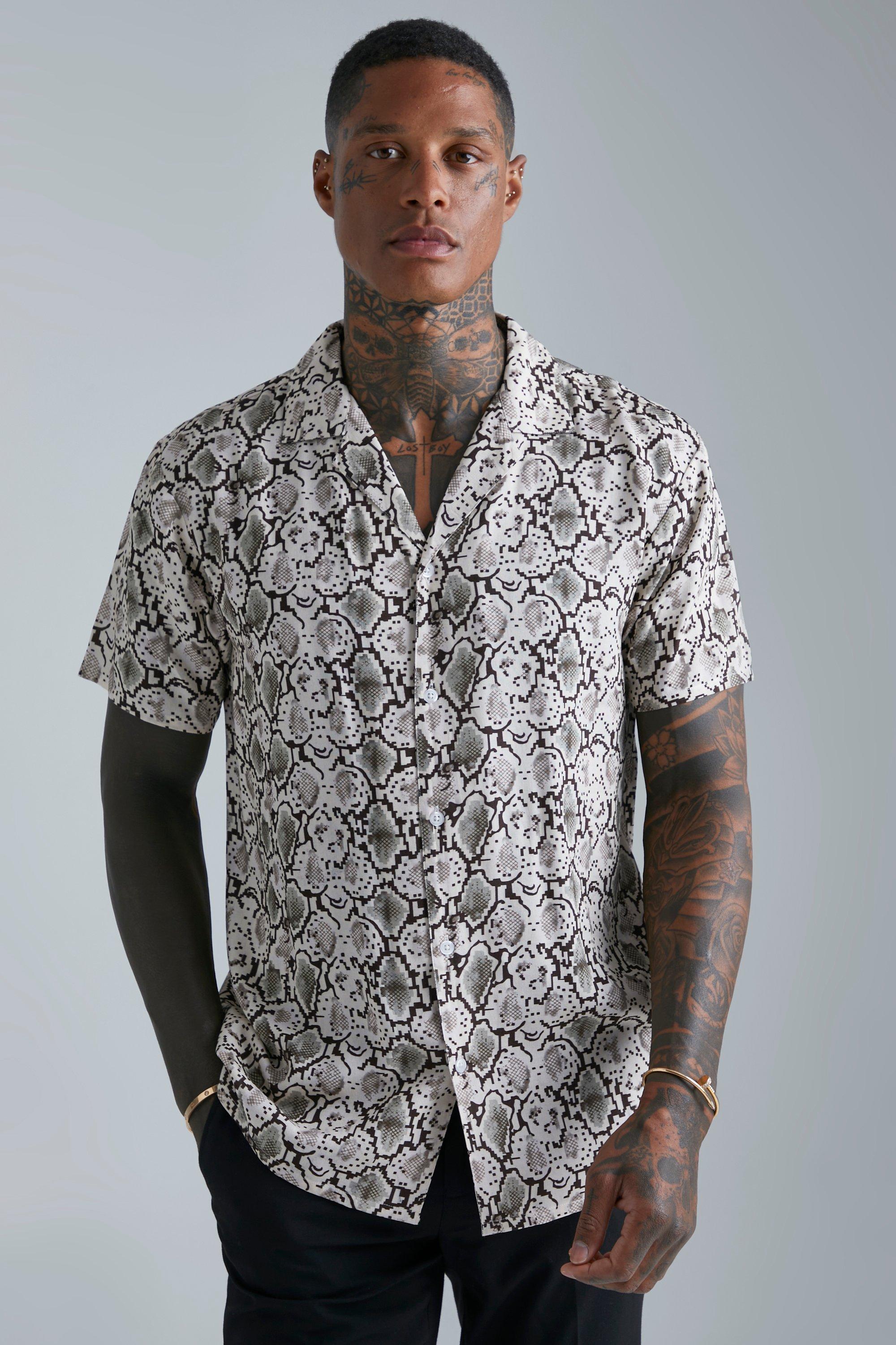 Mens Multi Short Sleeve Viscose Snake Shirt, Multi