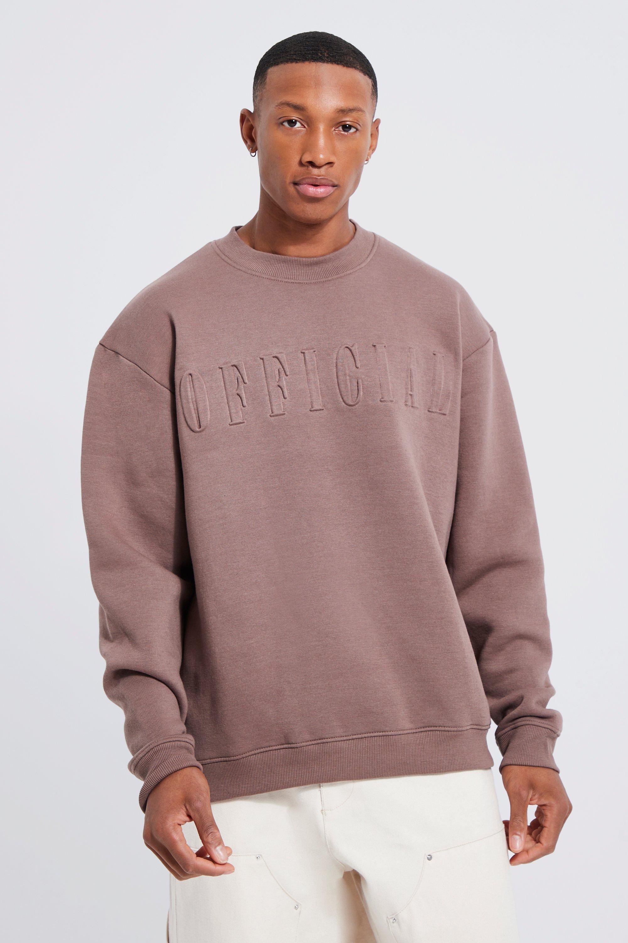 Mens Beige Oversized Official Debossed Sweatshirt, Beige