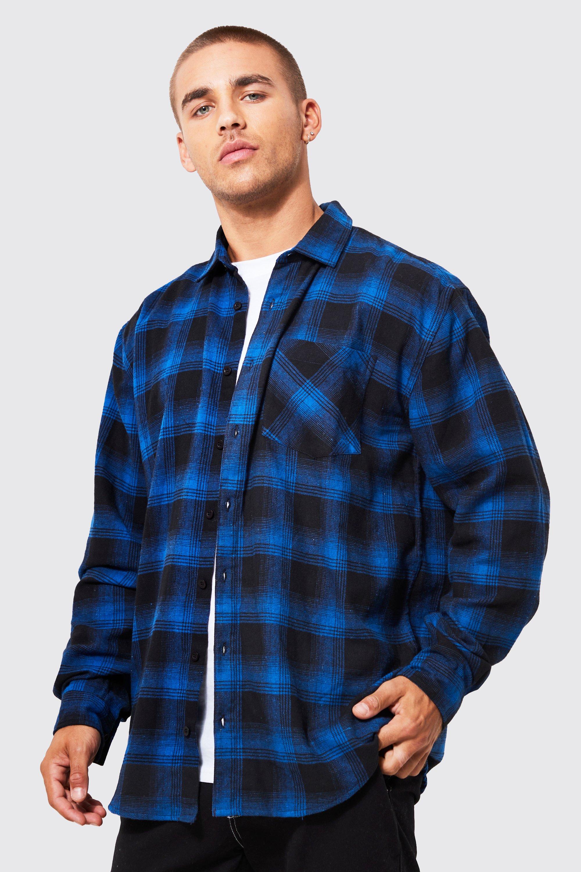 Mens Black Oversized Check Shirt, Black