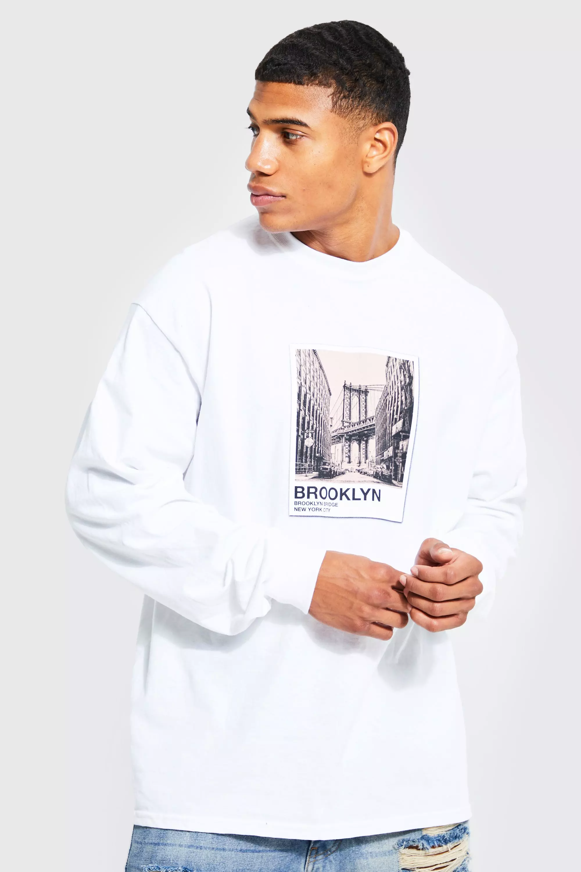 Oversized T-shirts- White Brooklyn Print T-shirts for Men Online