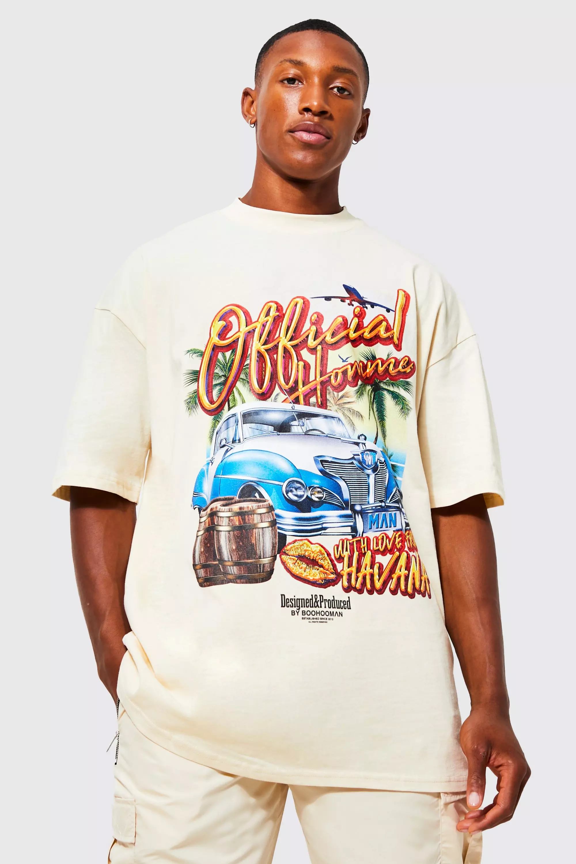Oversized Neck Car T-shirt boohooMAN USA