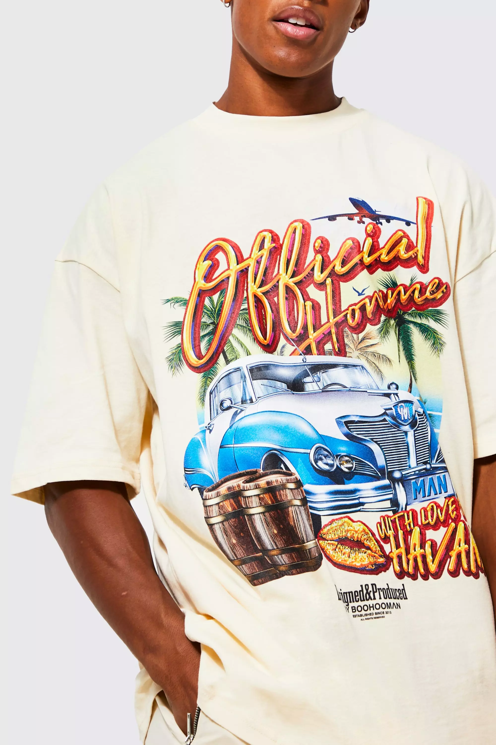 Oversized Extended Neck Car Graphic T-shirt