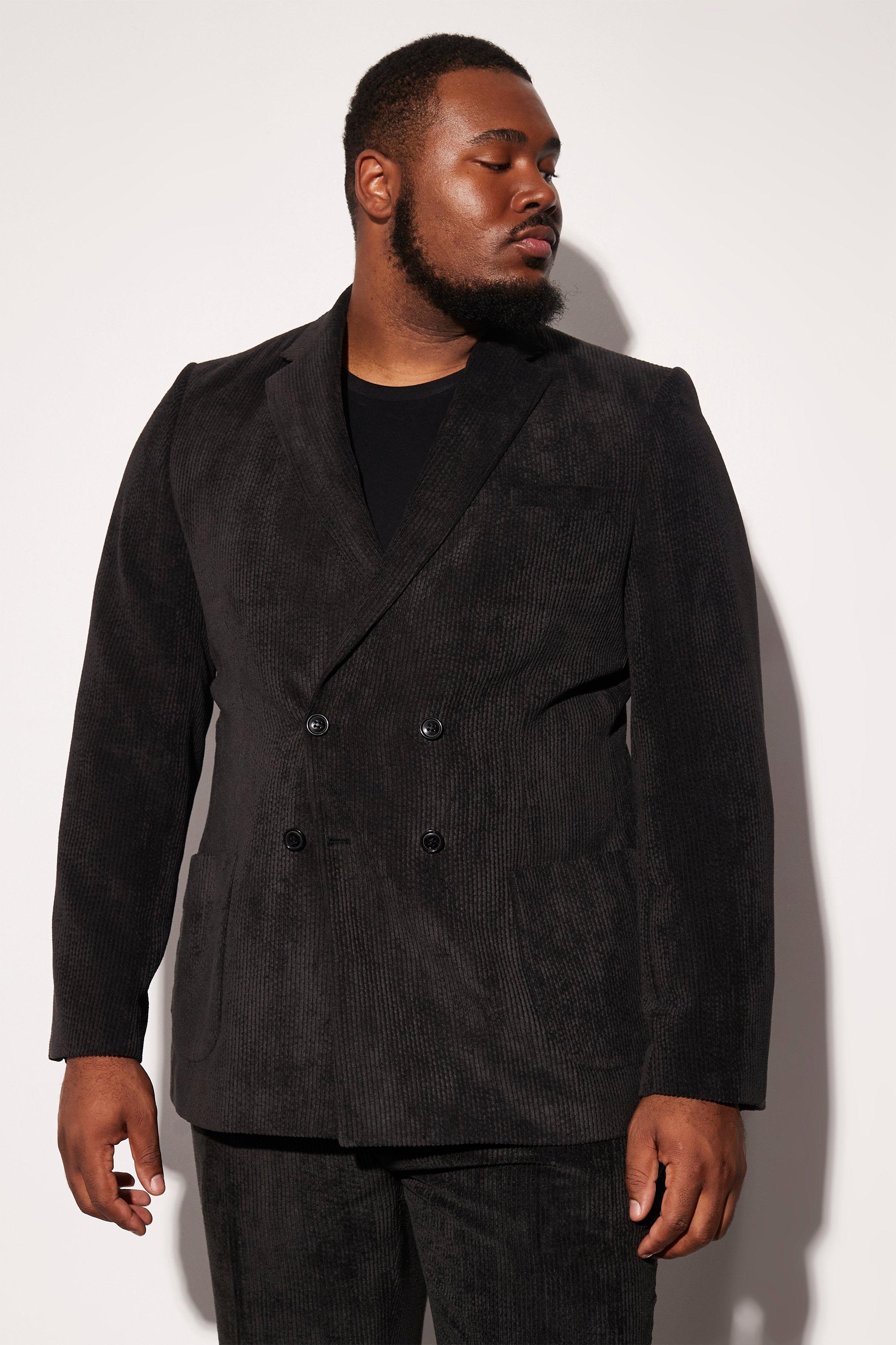 grande taille - veste de costume cintrée en velours côtelé homme - noir - 48, noir