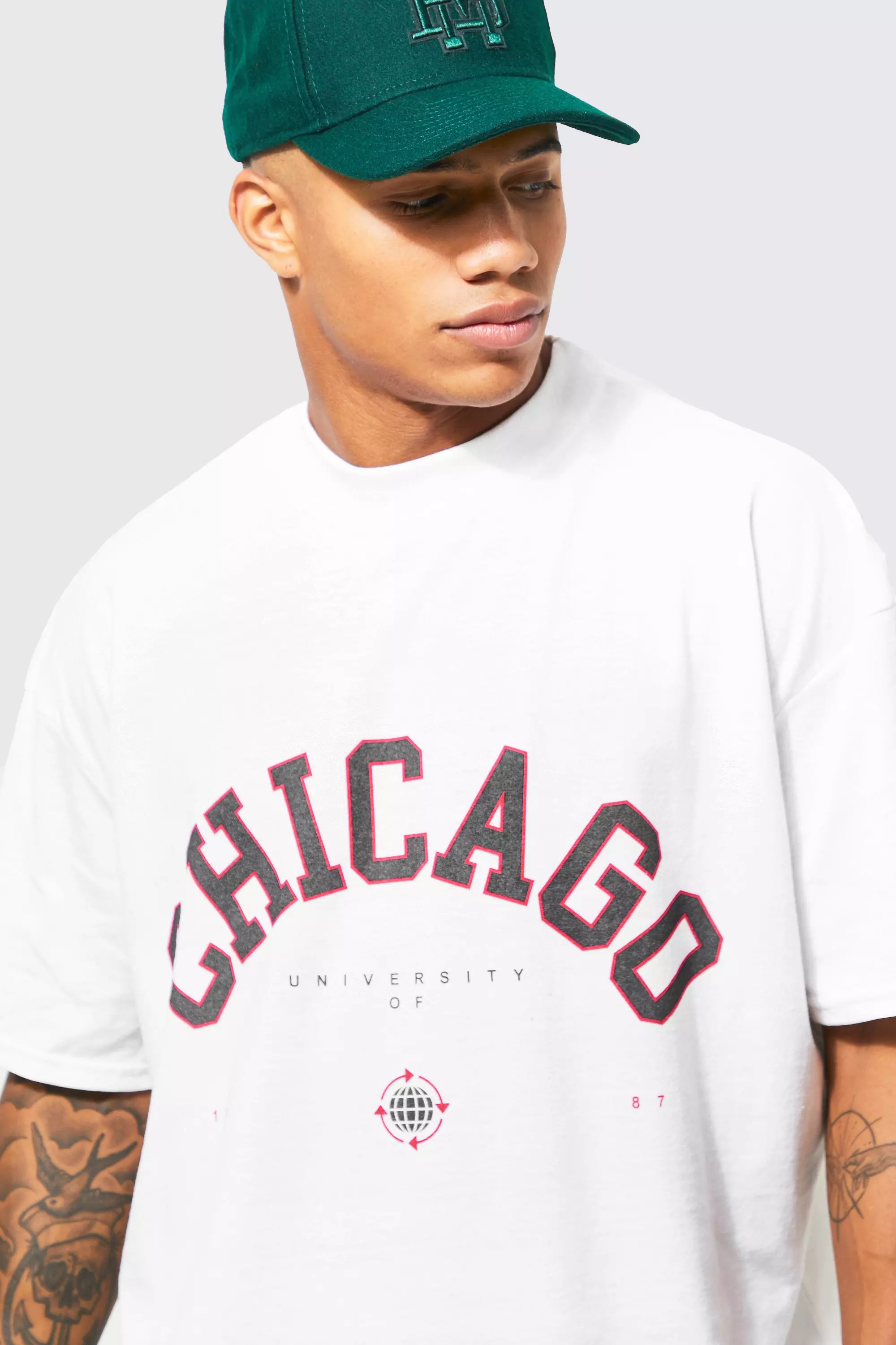 Oversized T-shirts- Olive Green Chicago Printed T-shirts Online