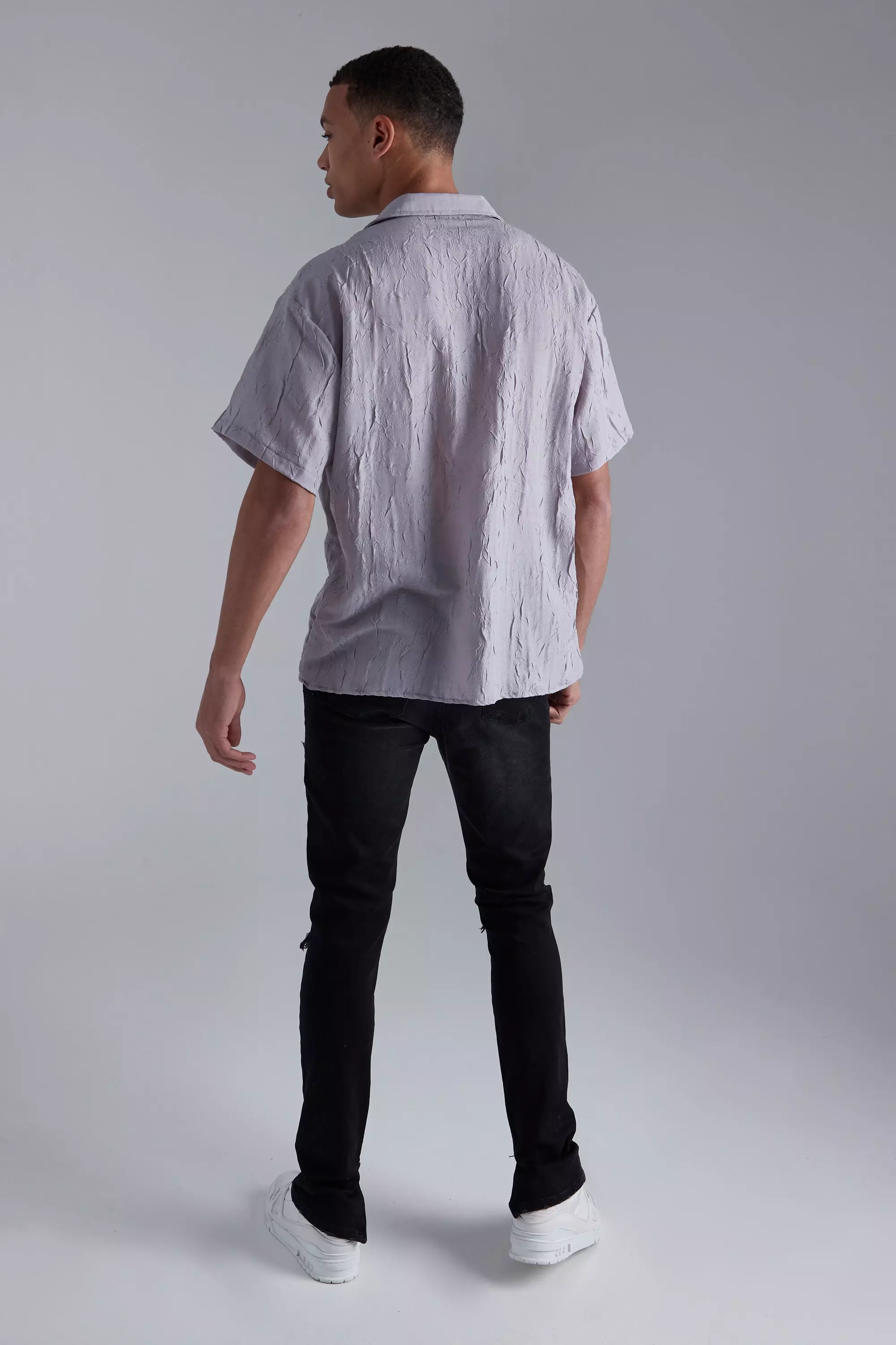 Plus Short Sleeve Boxy Revere Crinkle Shirt