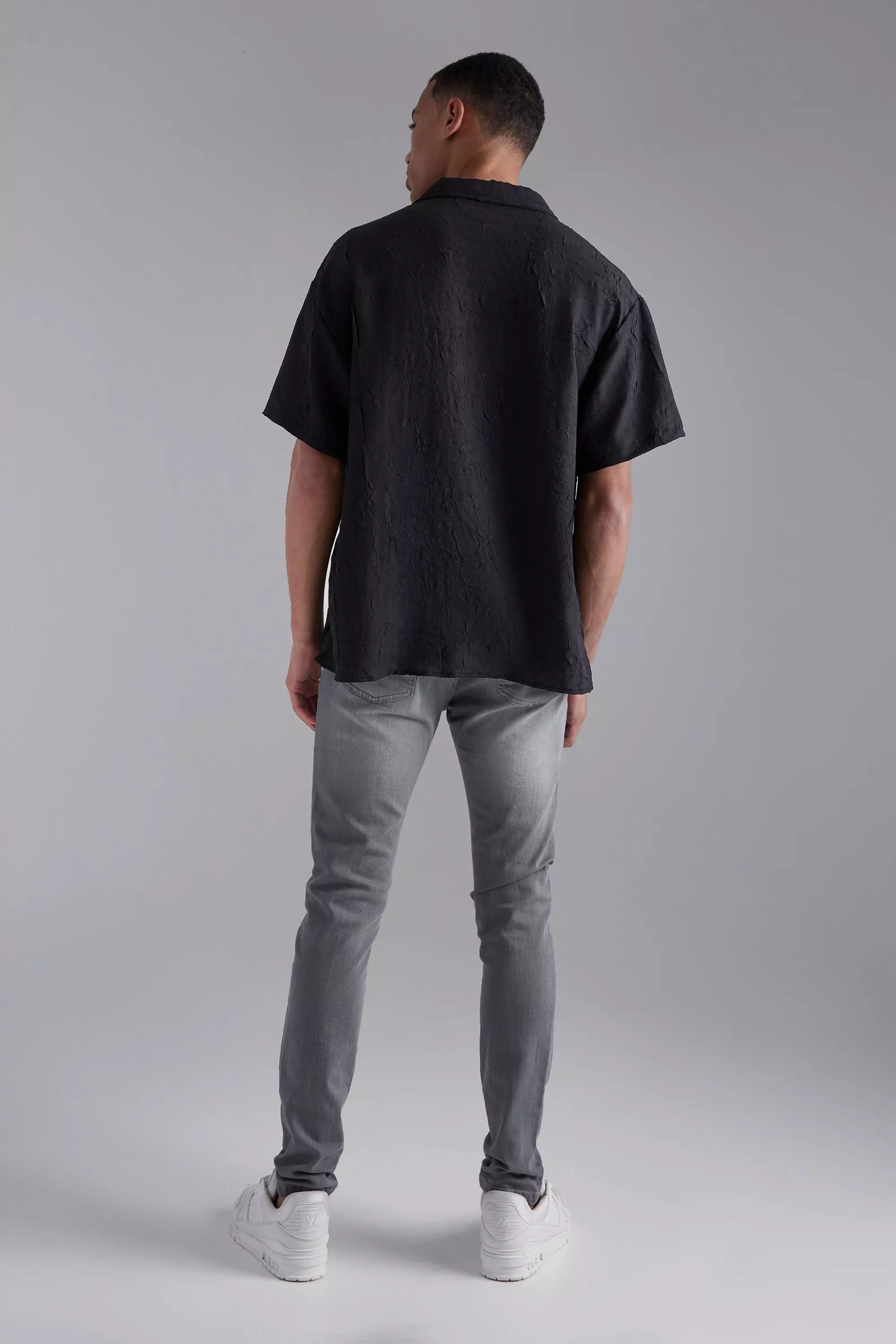 Tall Short Sleeve Boxy Revere Crinkle Shirt