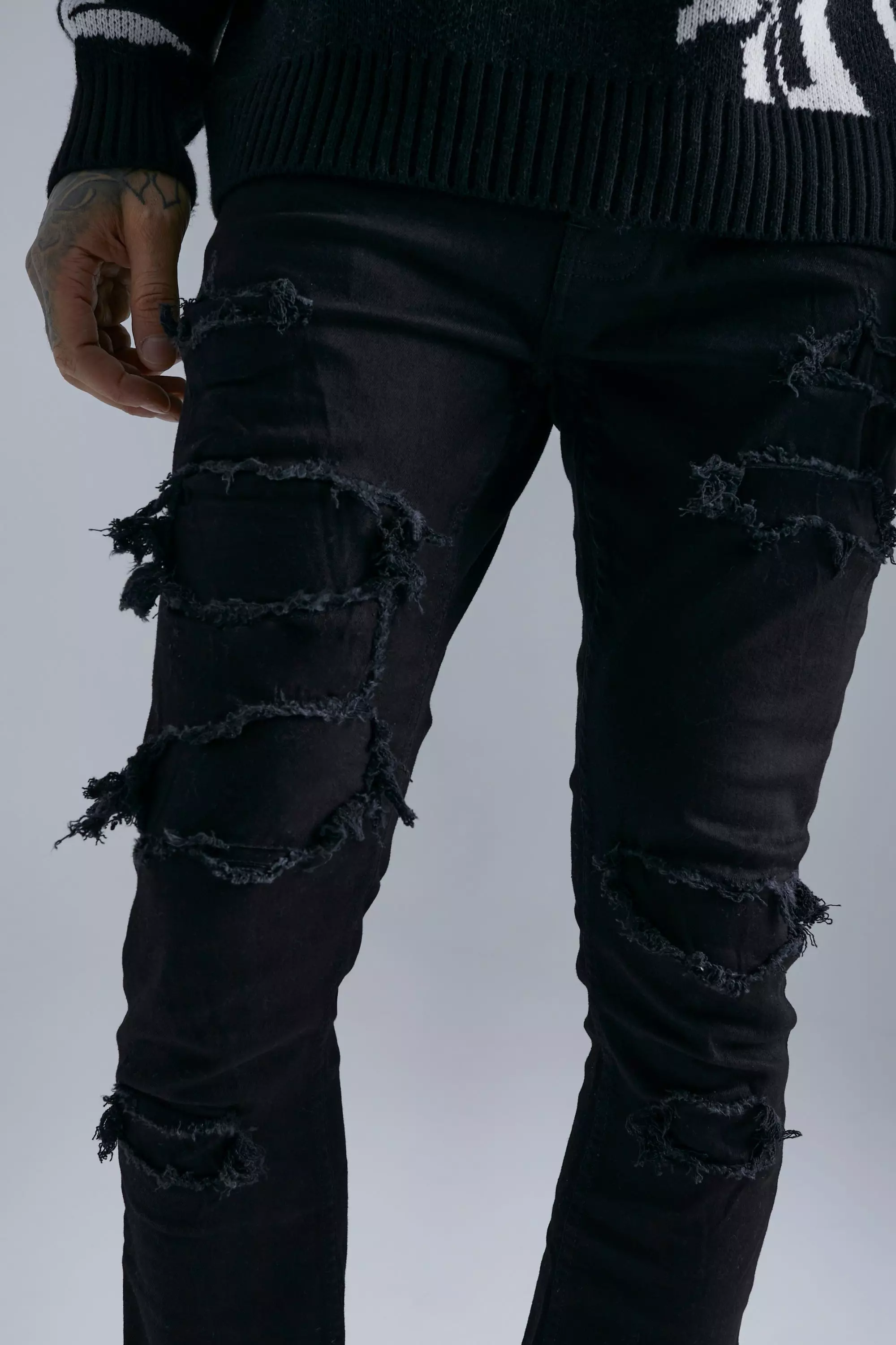 Modernisering pige syv Skinny Stacked Distressed Ripped Jeans | boohooMAN USA