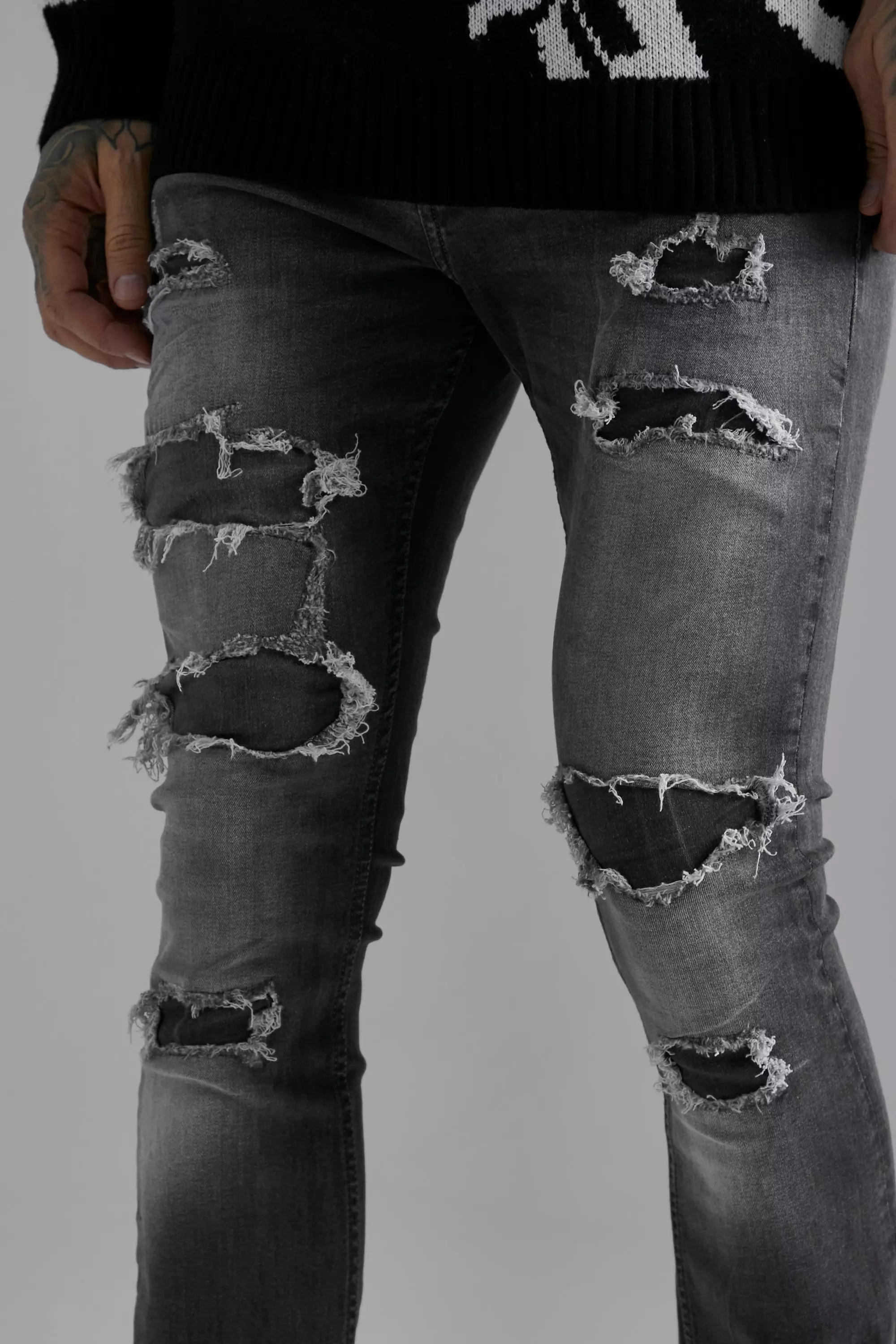 Vervloekt hoogte Het beste Gescheurde Versleten Stacked Skinny Jeans | boohooMAN