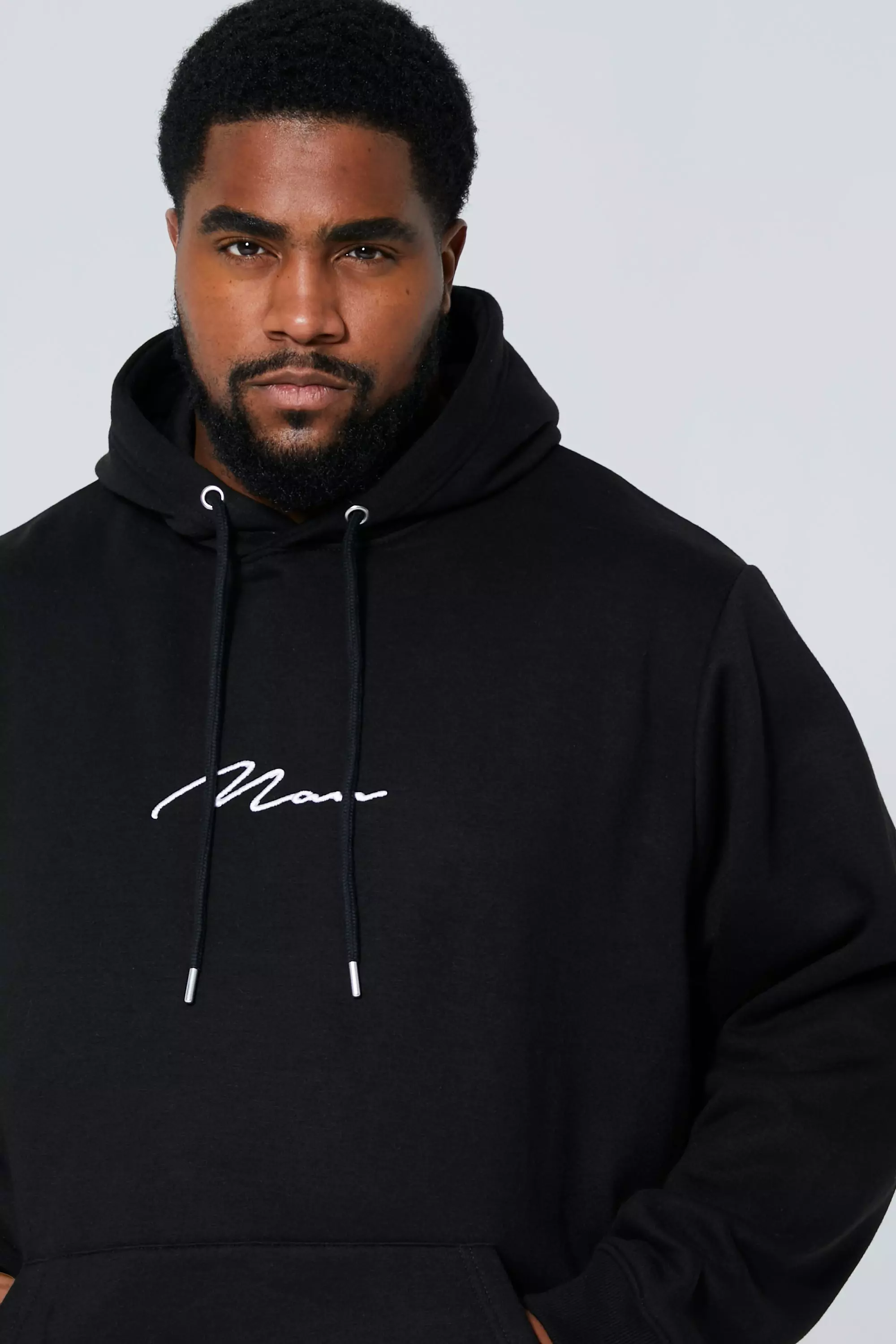 boohooMAN Plus Size Man Signature Embroidered Hoodie