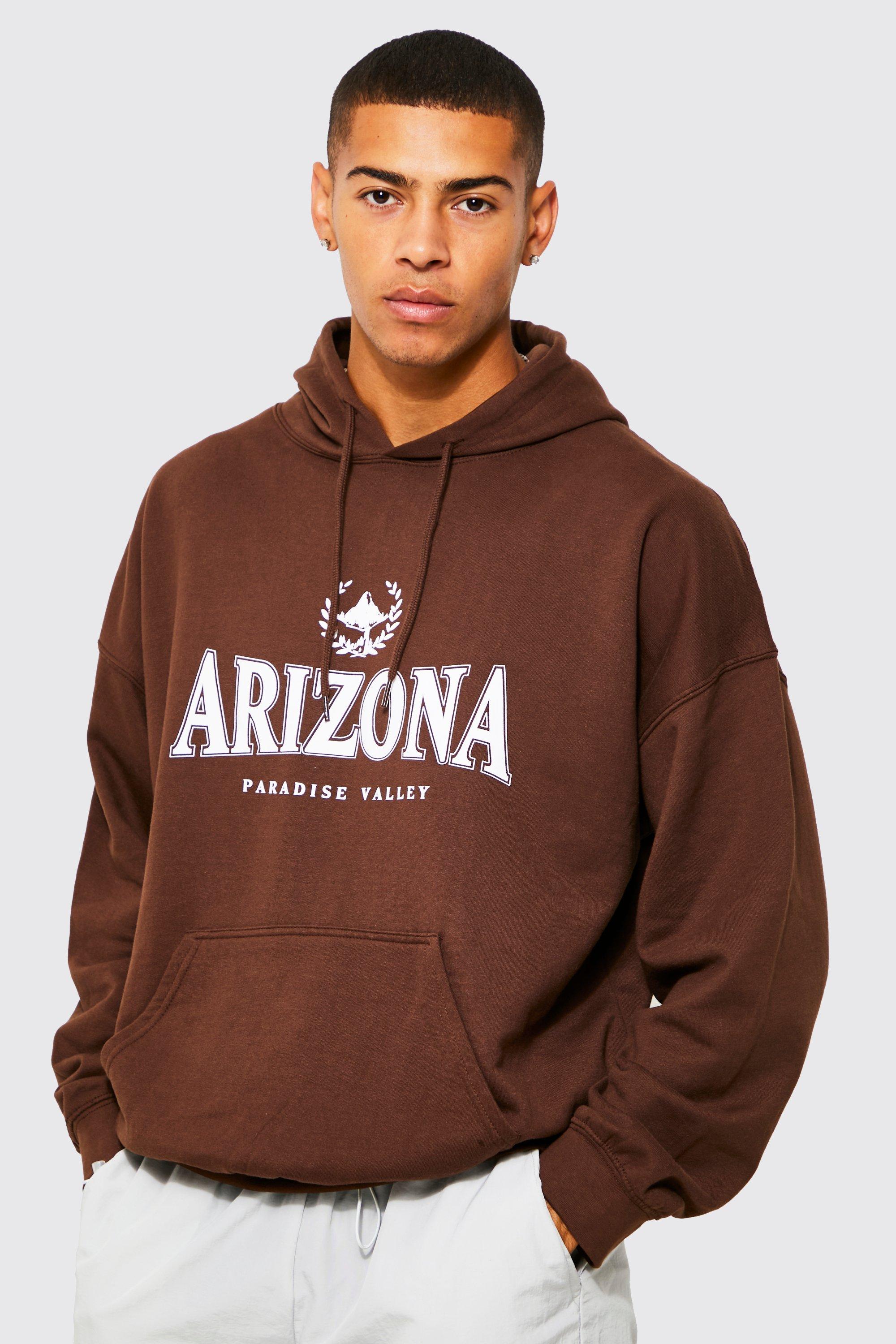 Mens Brown Oversized Arizona Varsity Graphic Hoodie, Brown