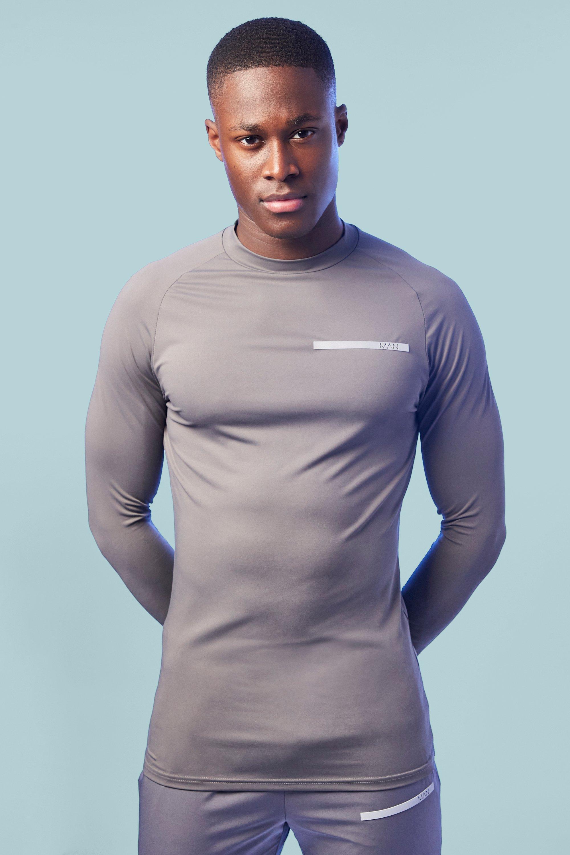Mens Grey Man Active Muscle Base Long Sleeve Top, Grey