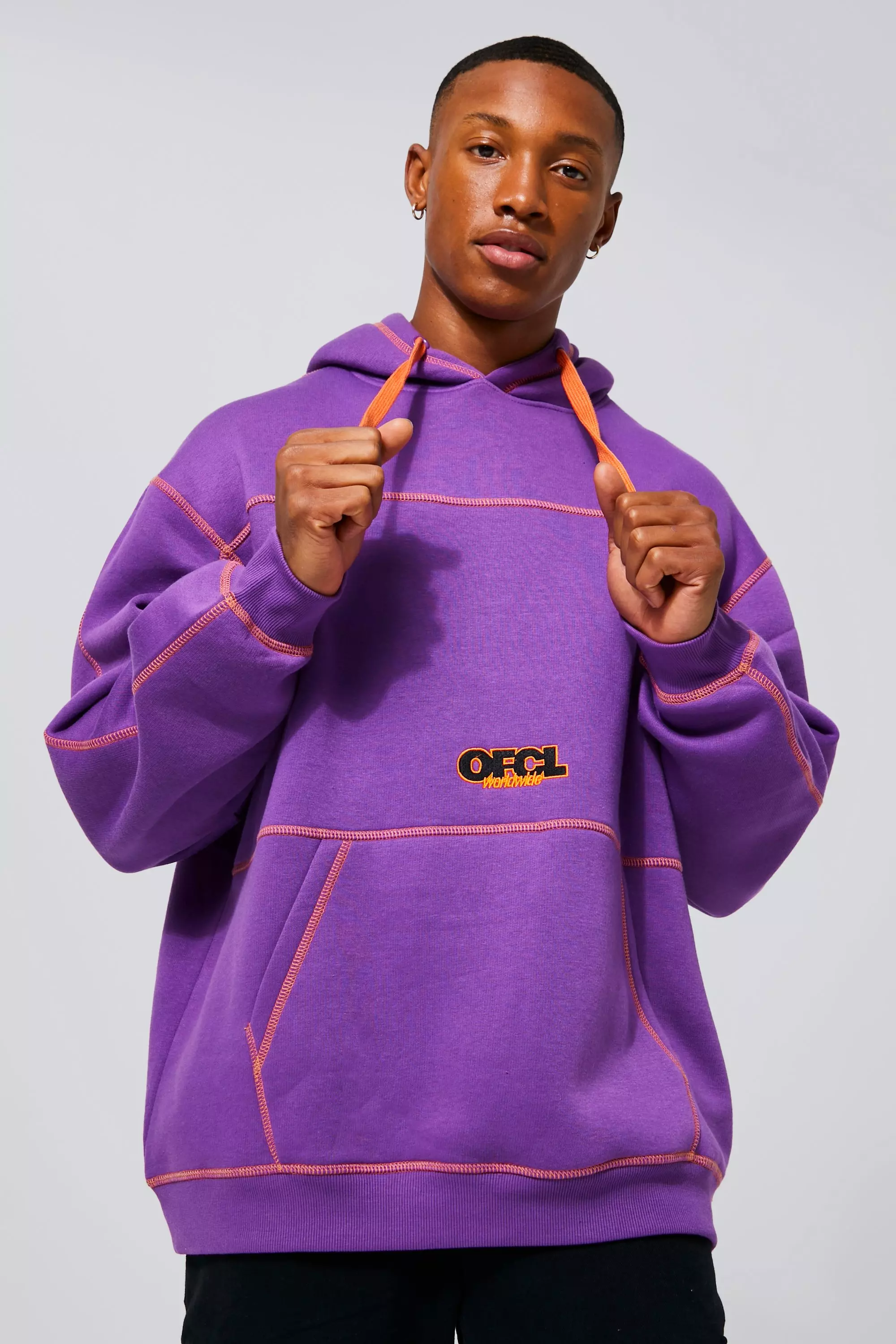 Ofcl Oversized Contrast Stitched Hoodie | boohooMAN USA