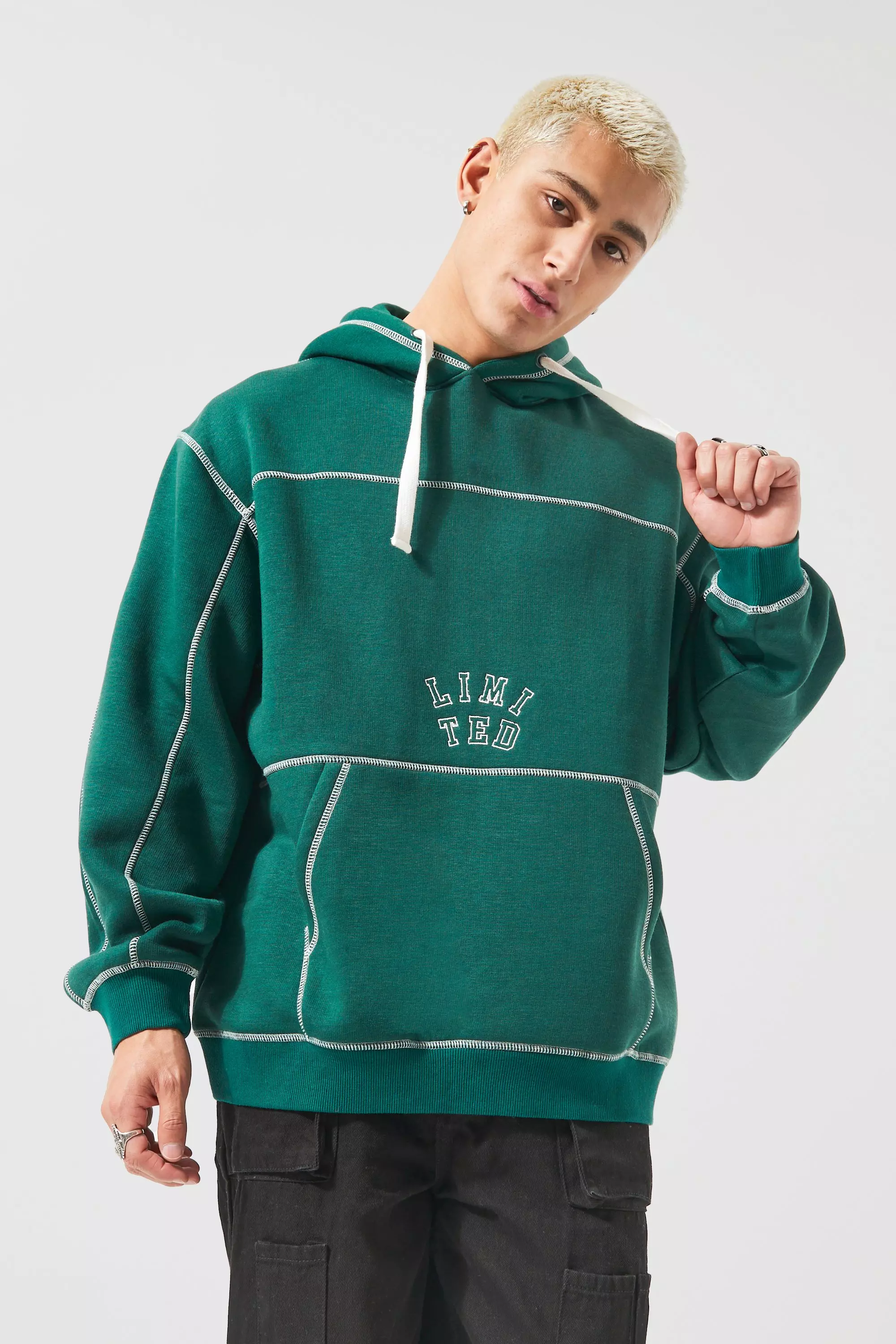 Limited Oversized Contrast Stitch Hoodie | boohooMAN USA