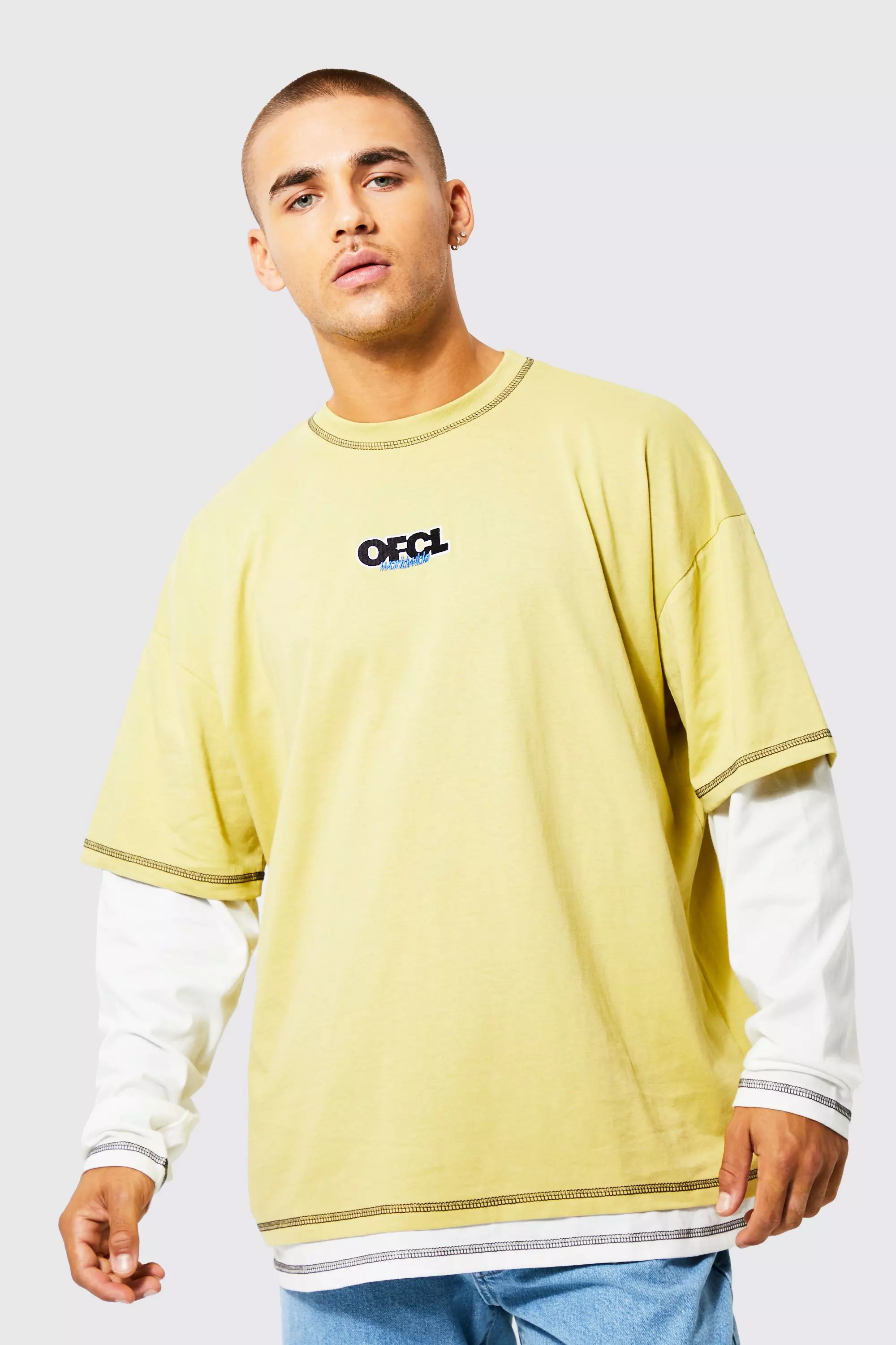 Oversized Faux Layer Long Sleeve T-shirt