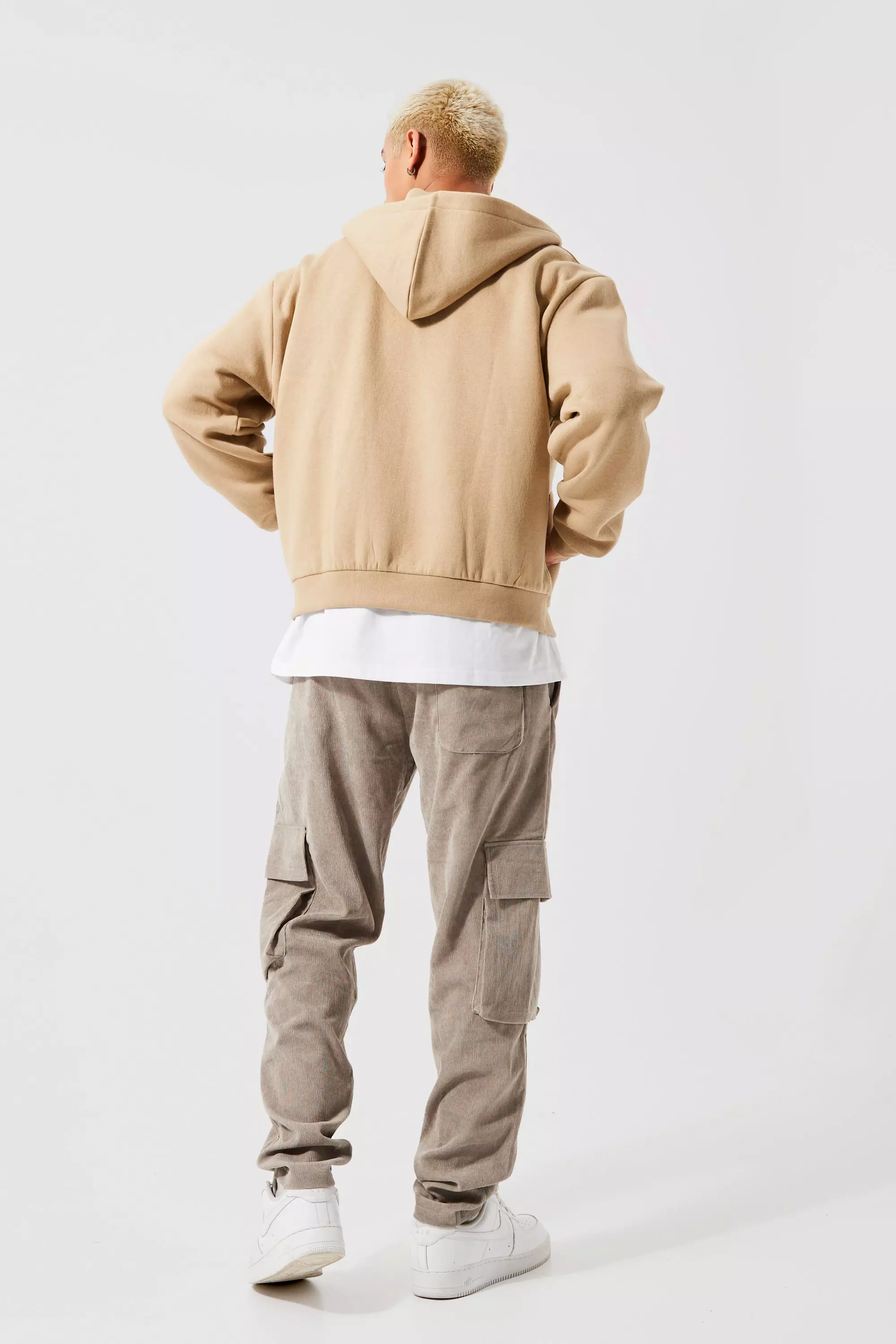 boohooMAN Boxy Fit Zip Through Hoodie - Beige - Size M