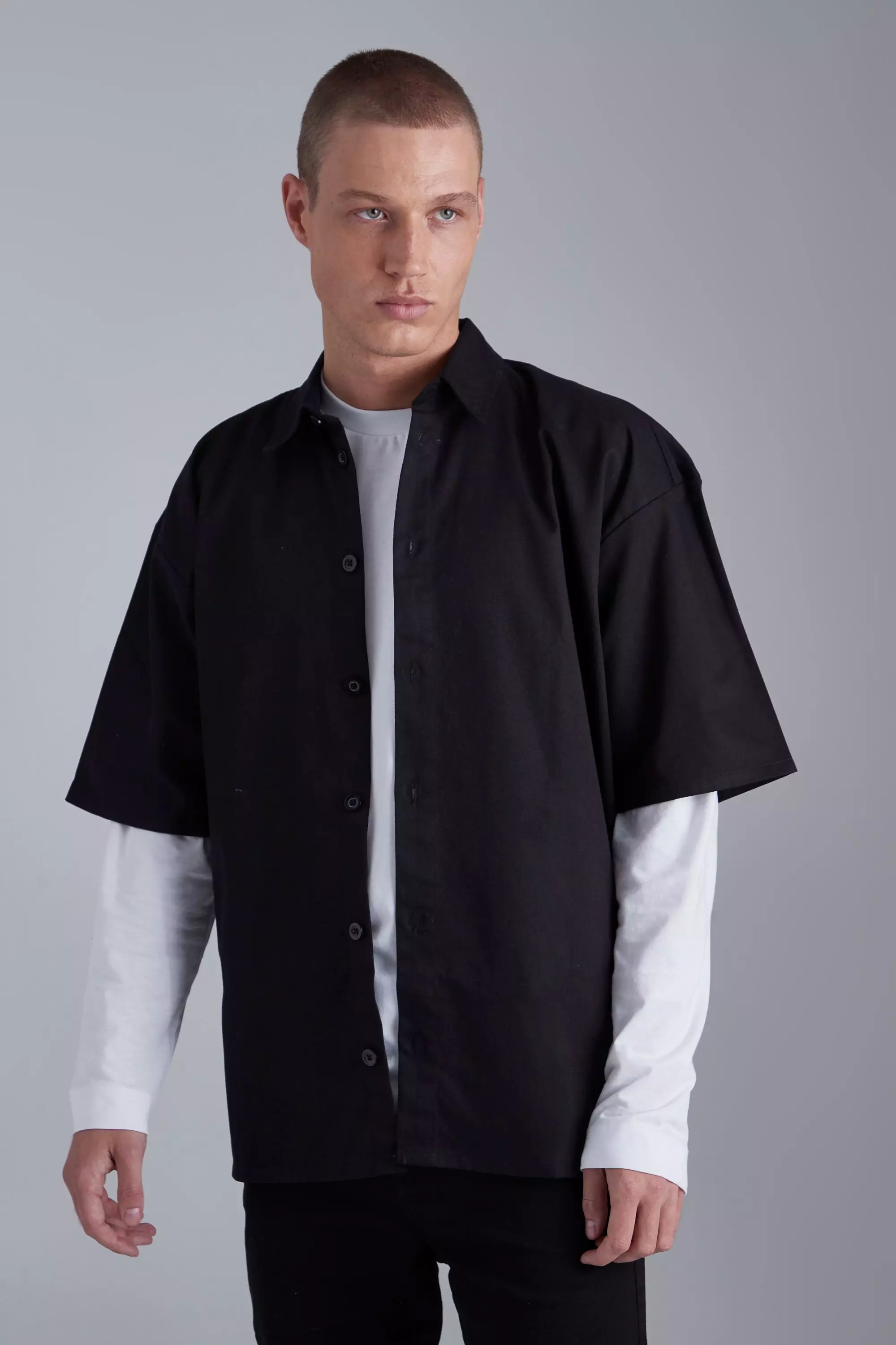 Short Sleeve Boxy Oversized Shacket | boohooMAN USA