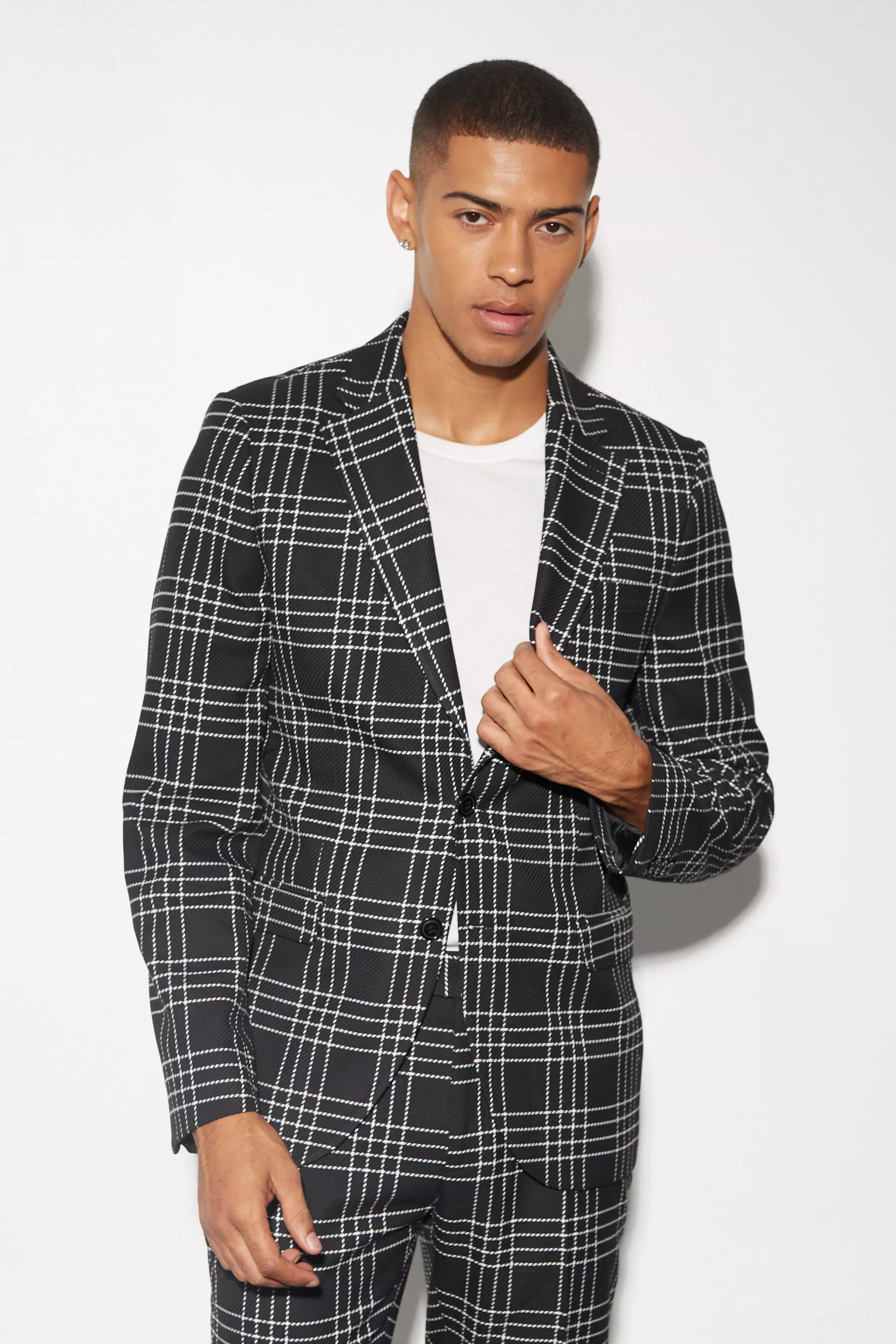 Black check suit jacket sale