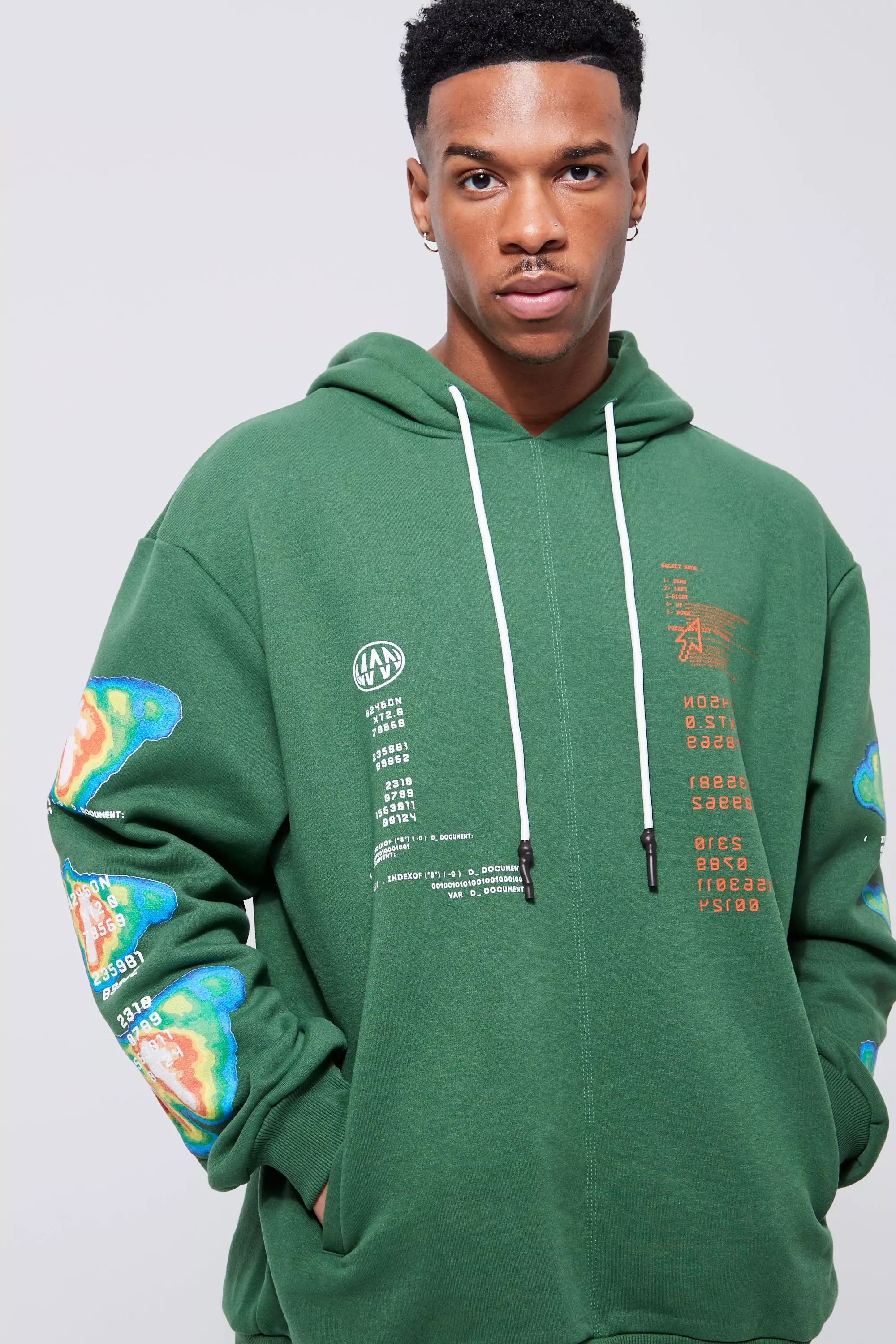 Oversized Heat Graphic Seam Detail Hoodie | boohooMAN USA