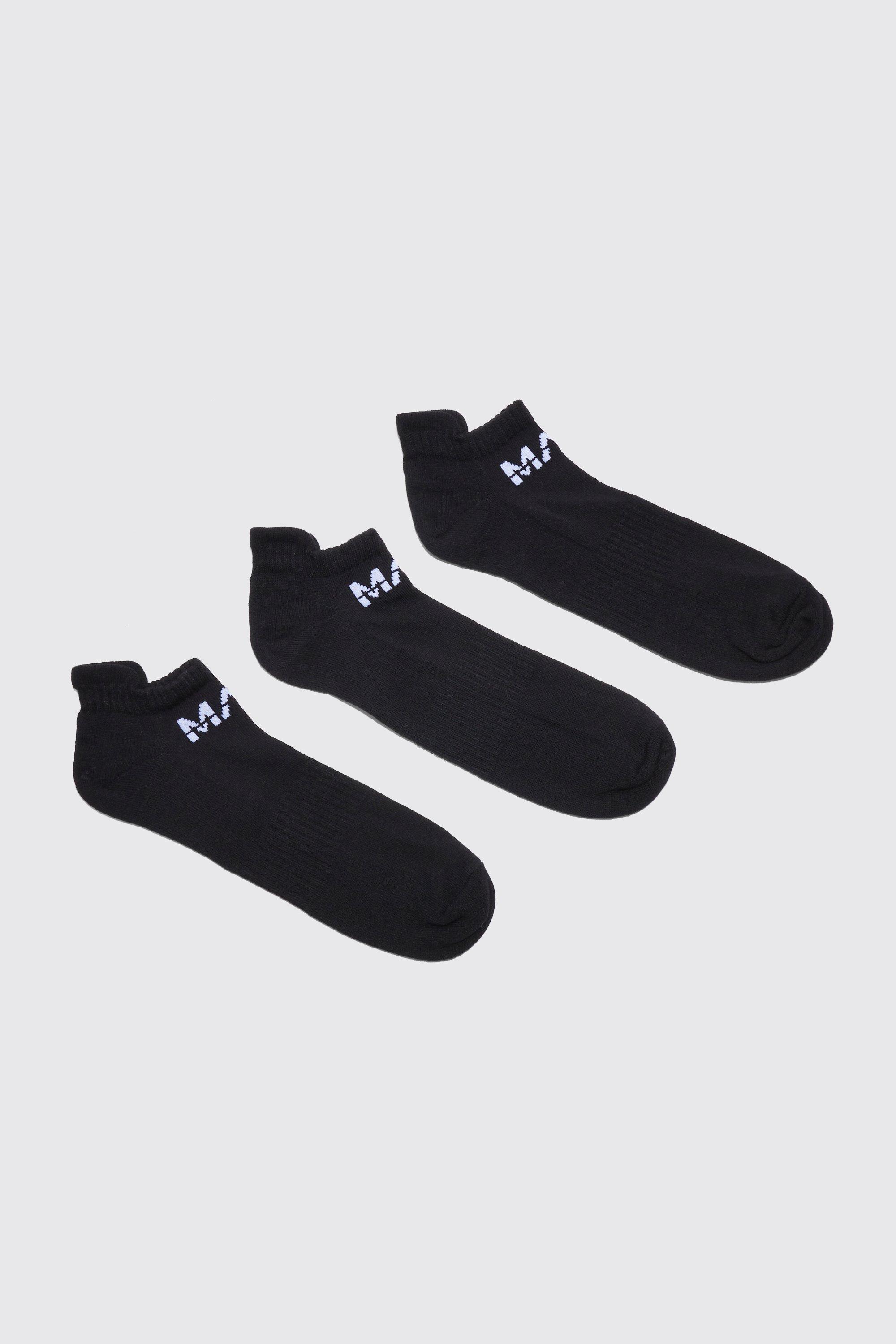 Mens Black 3 Pack Man Active Gym Cushioned Trainer Sock, Black