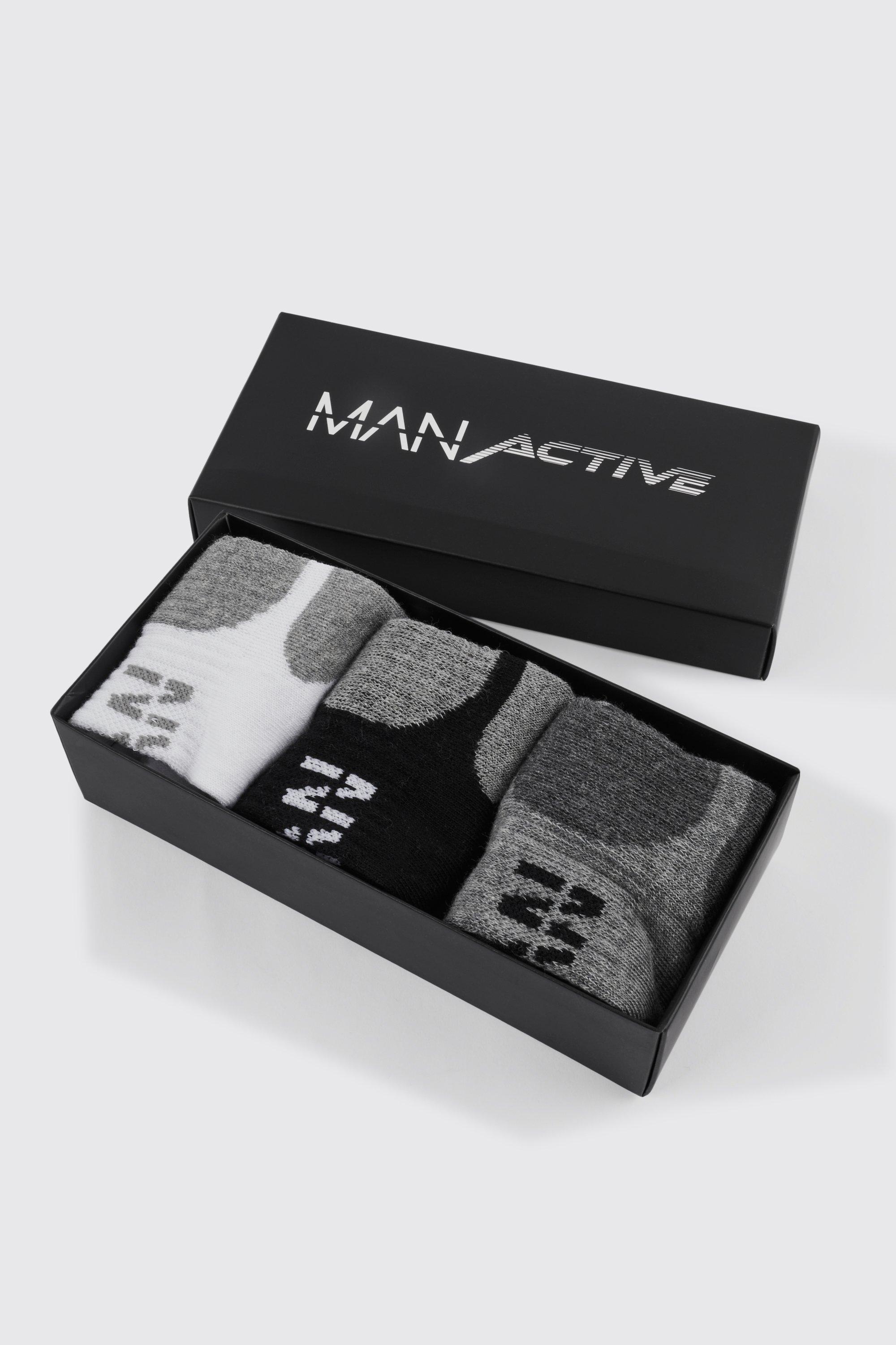 Mens Multi Man Active 3 Pack Gift Boxed Trainer Socks, Multi