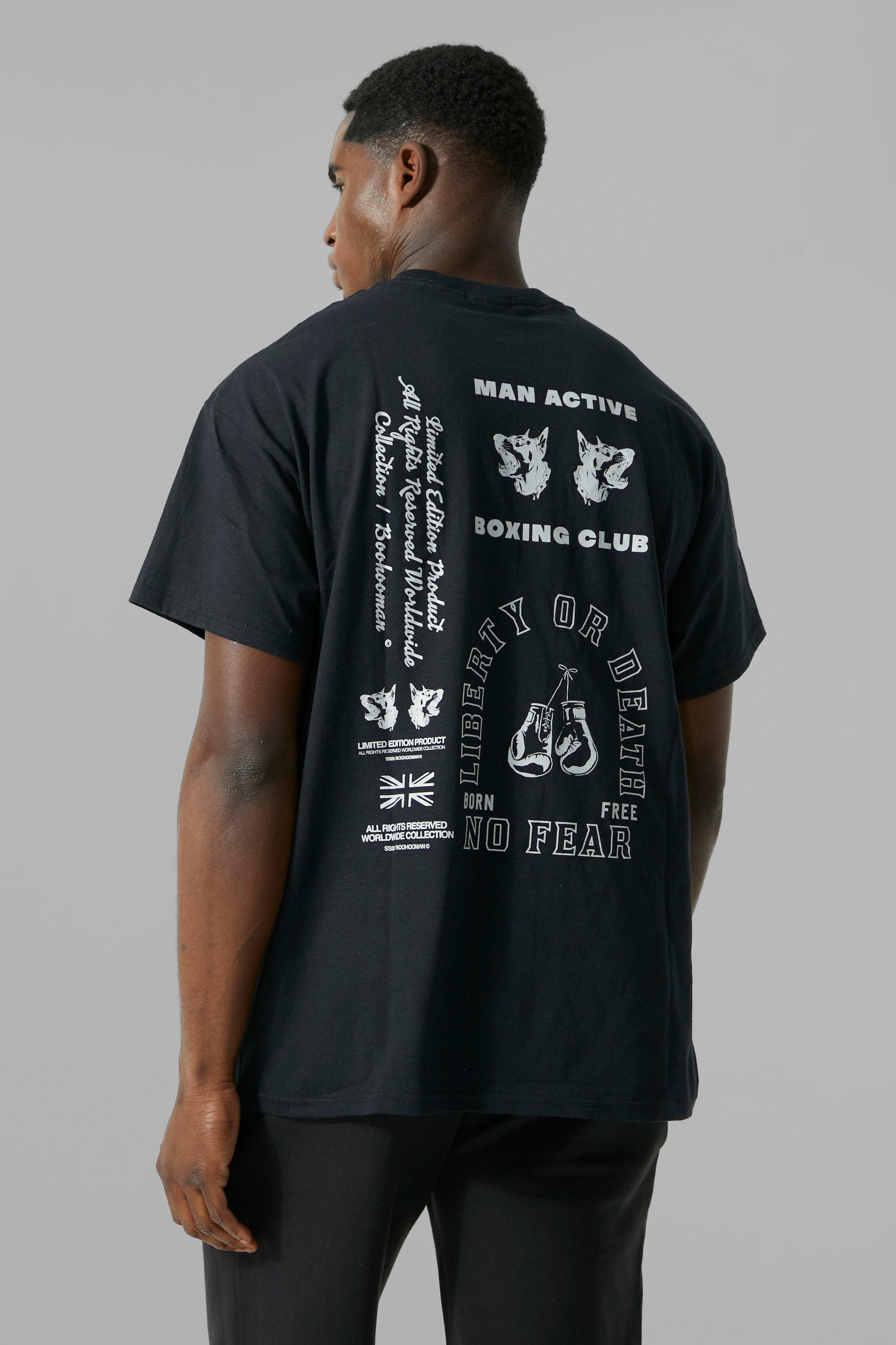 Mens Black Man Active Oversized Boxing T-shirt, Black