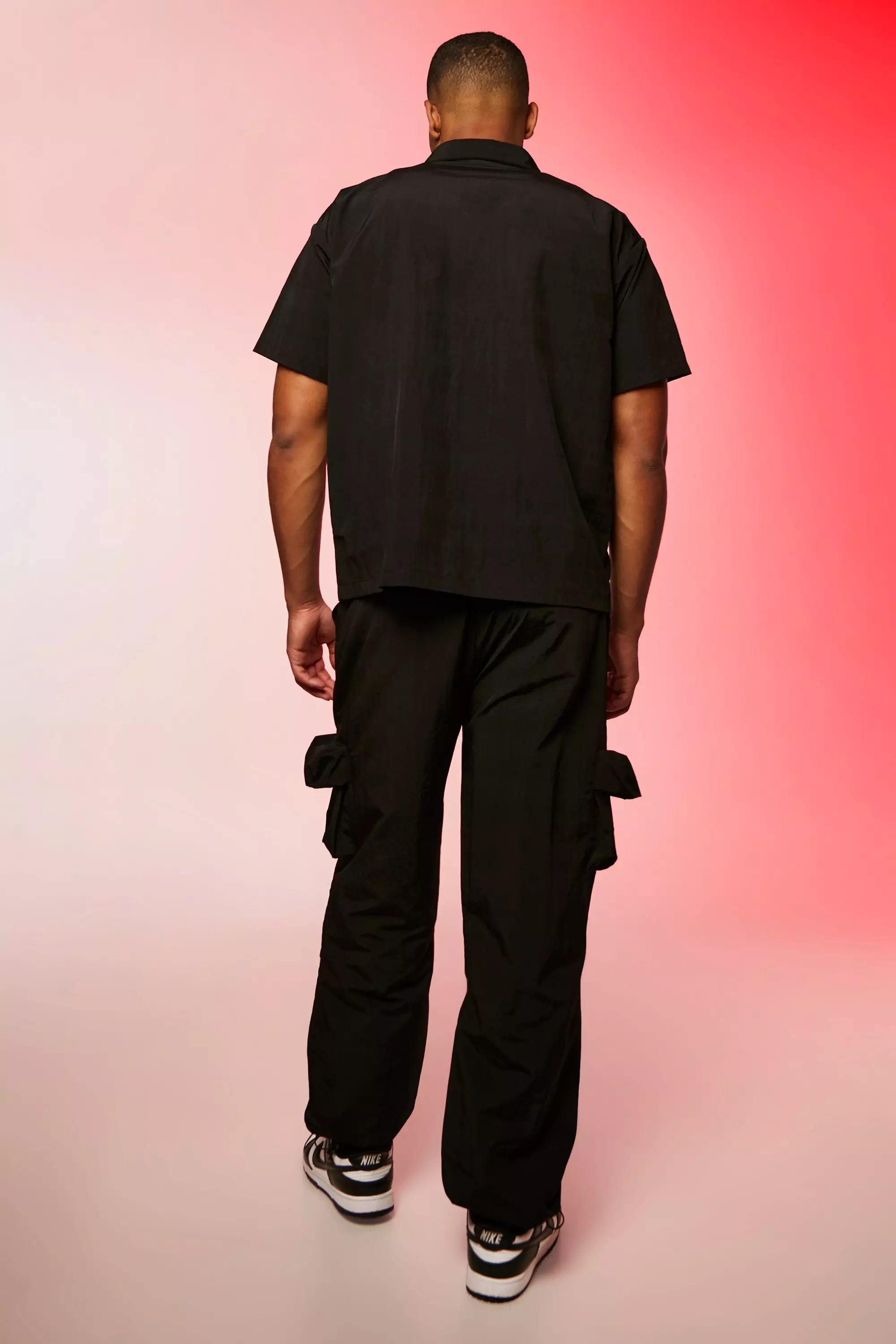 Tall Baggy Fit Crinkle Nylon Cargo Pants | boohooMAN USA