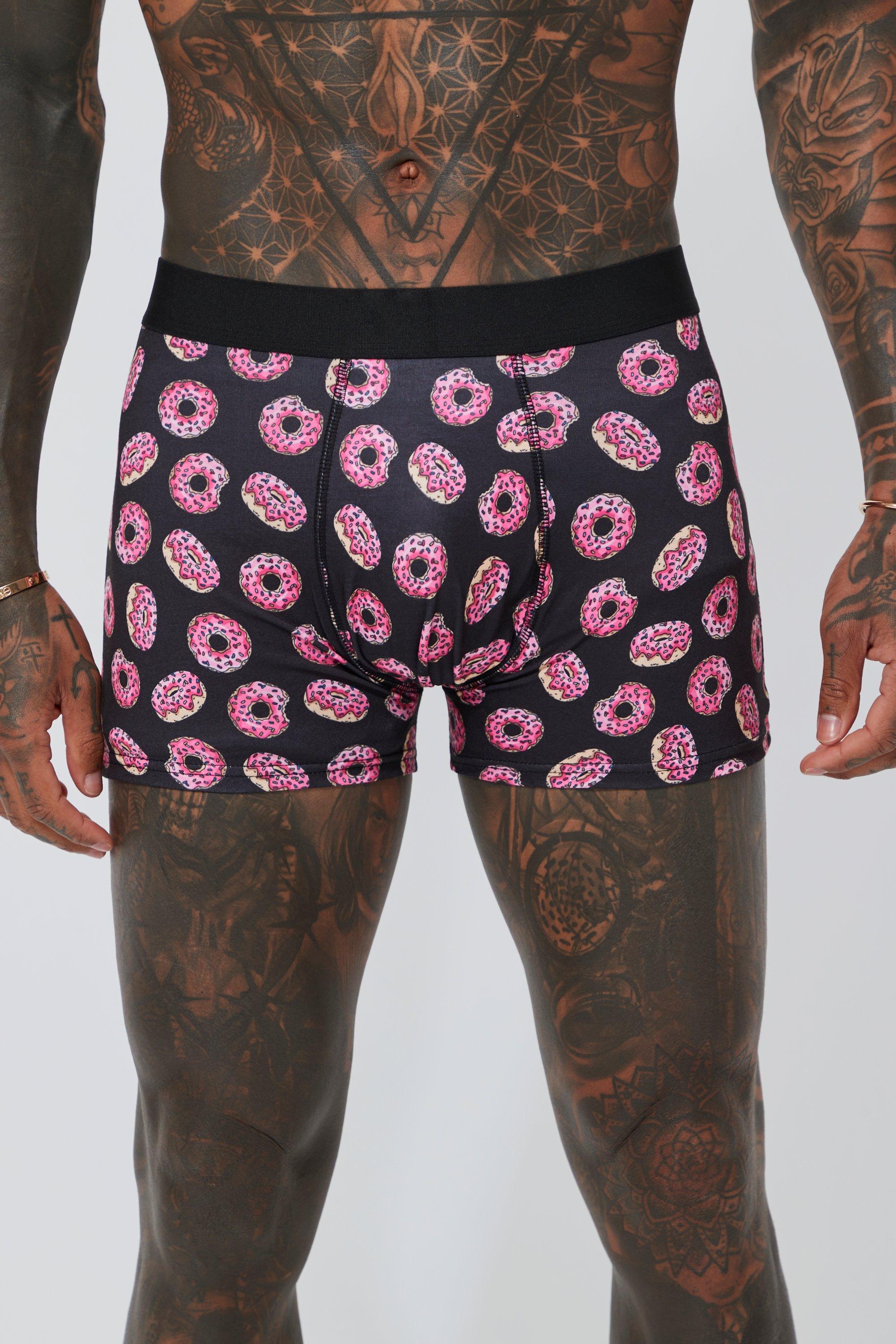 Mens Black 3 Pack Doughnut Print Boxers, Black