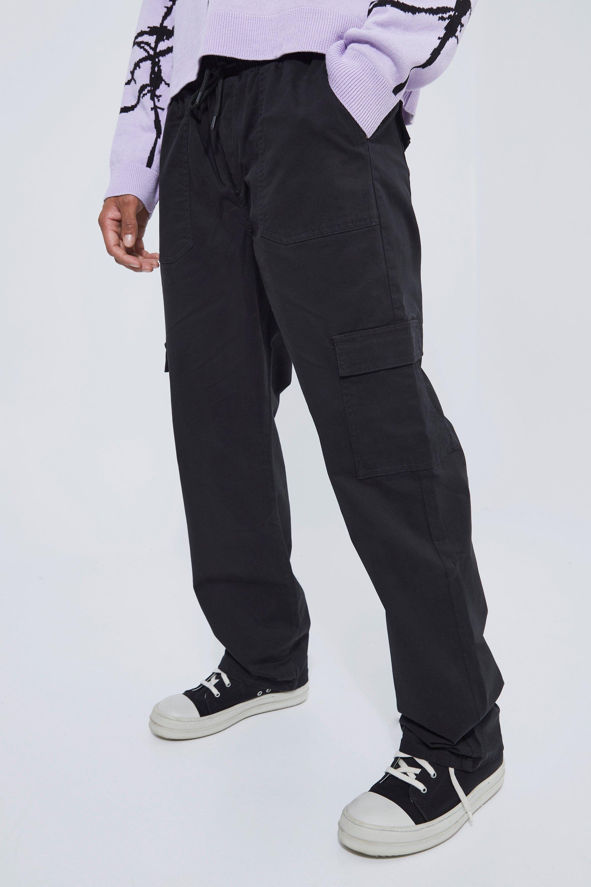 pantalon cargo ample à taille élastiquée homme - noir - s, noir