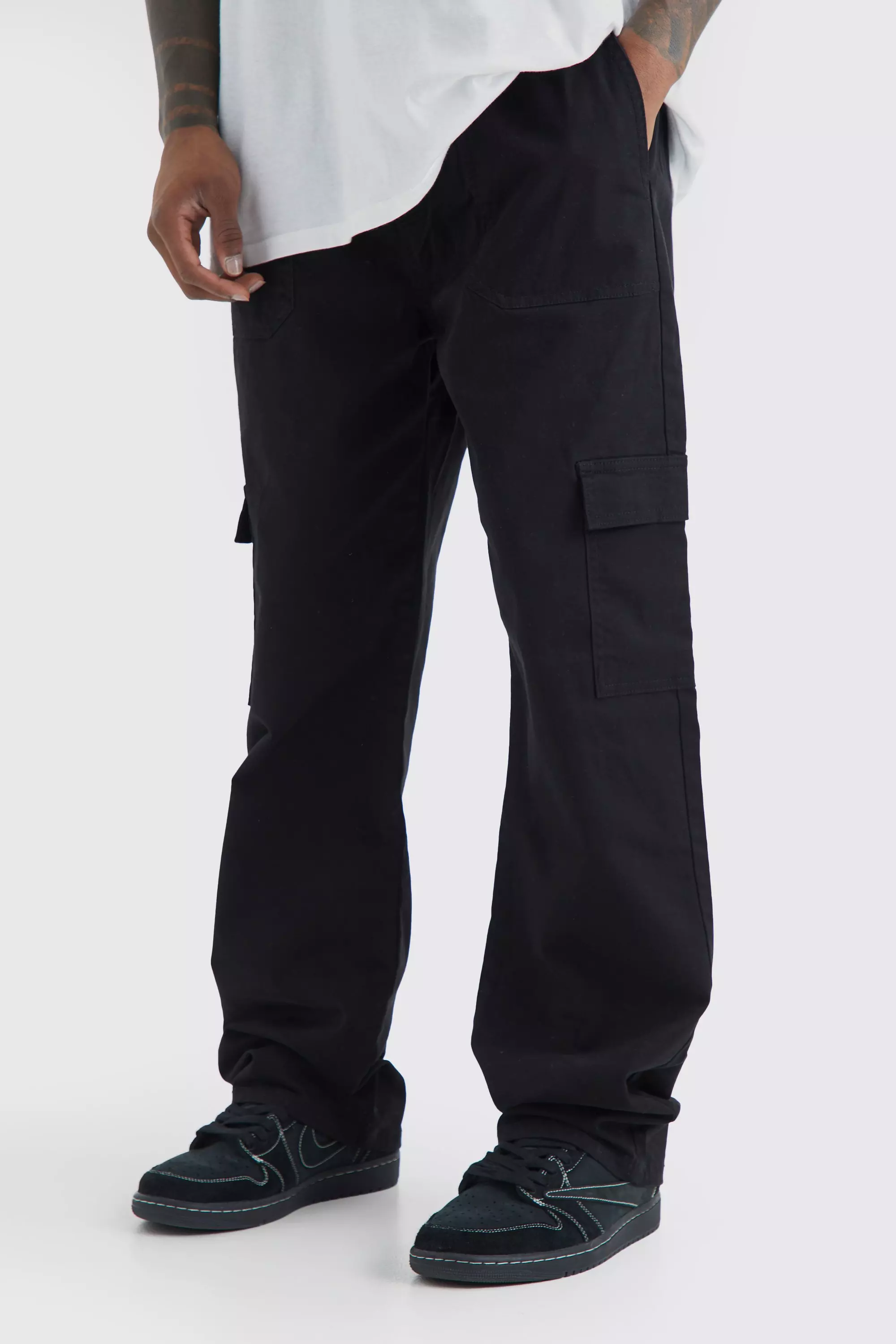 Baggy Fit Cargo Pants - Black - Men