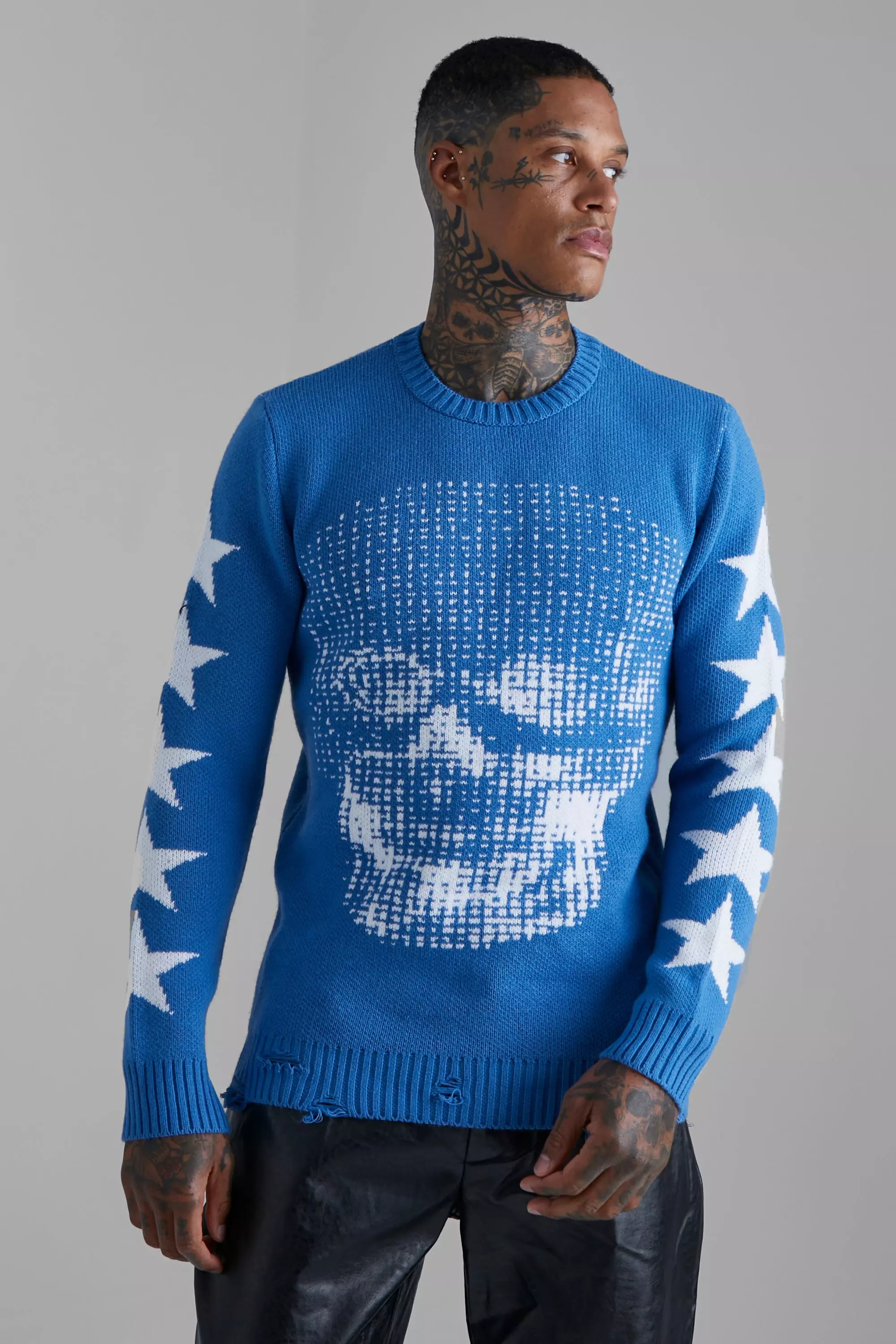 Skull & Star Knitted Jumper | boohooMAN UK