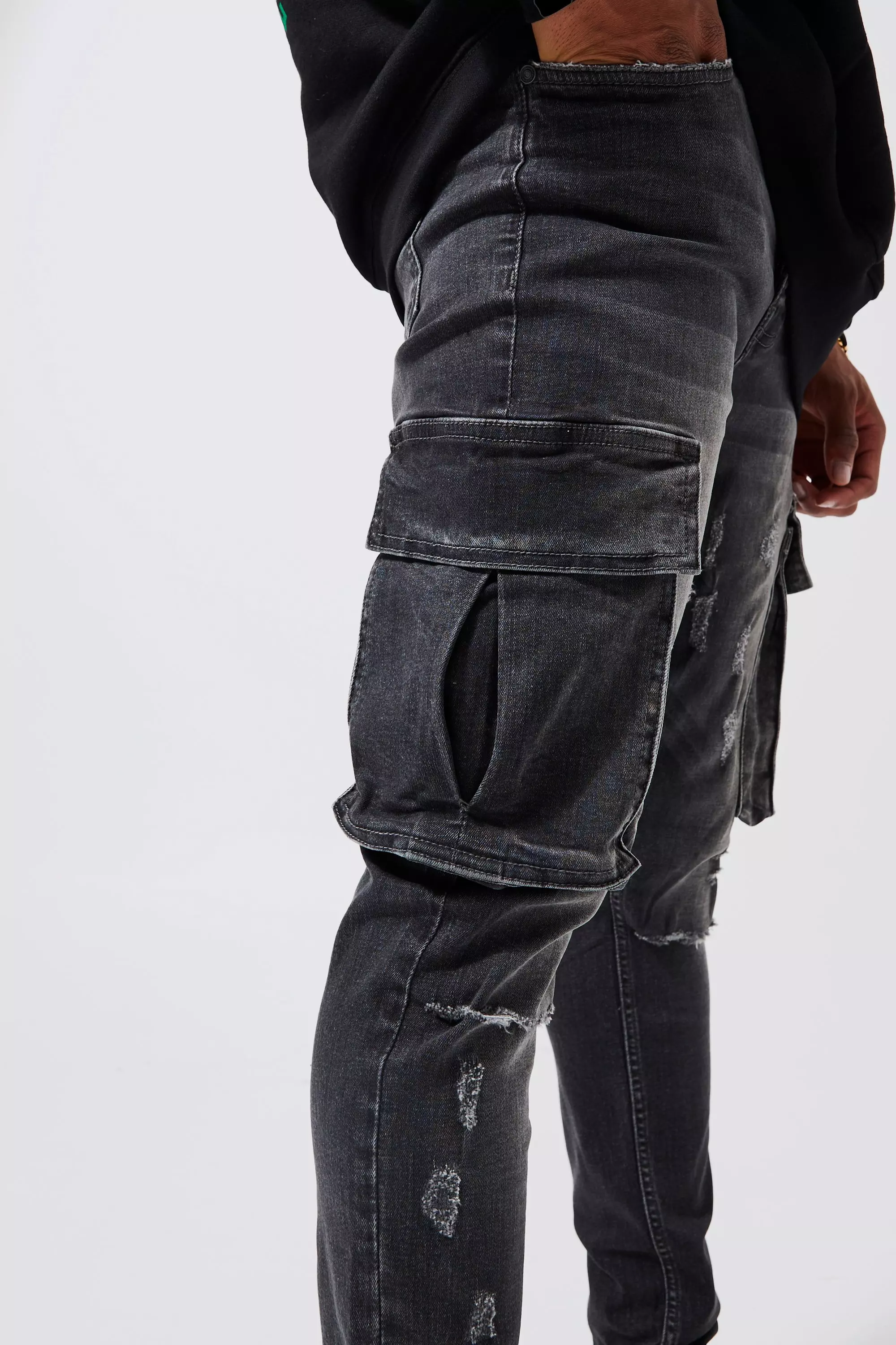 Bomotoo Men Stylish Ripped Jeans Pants Biker Skinny Slim Straight Denim  Trousers with Pockets 
