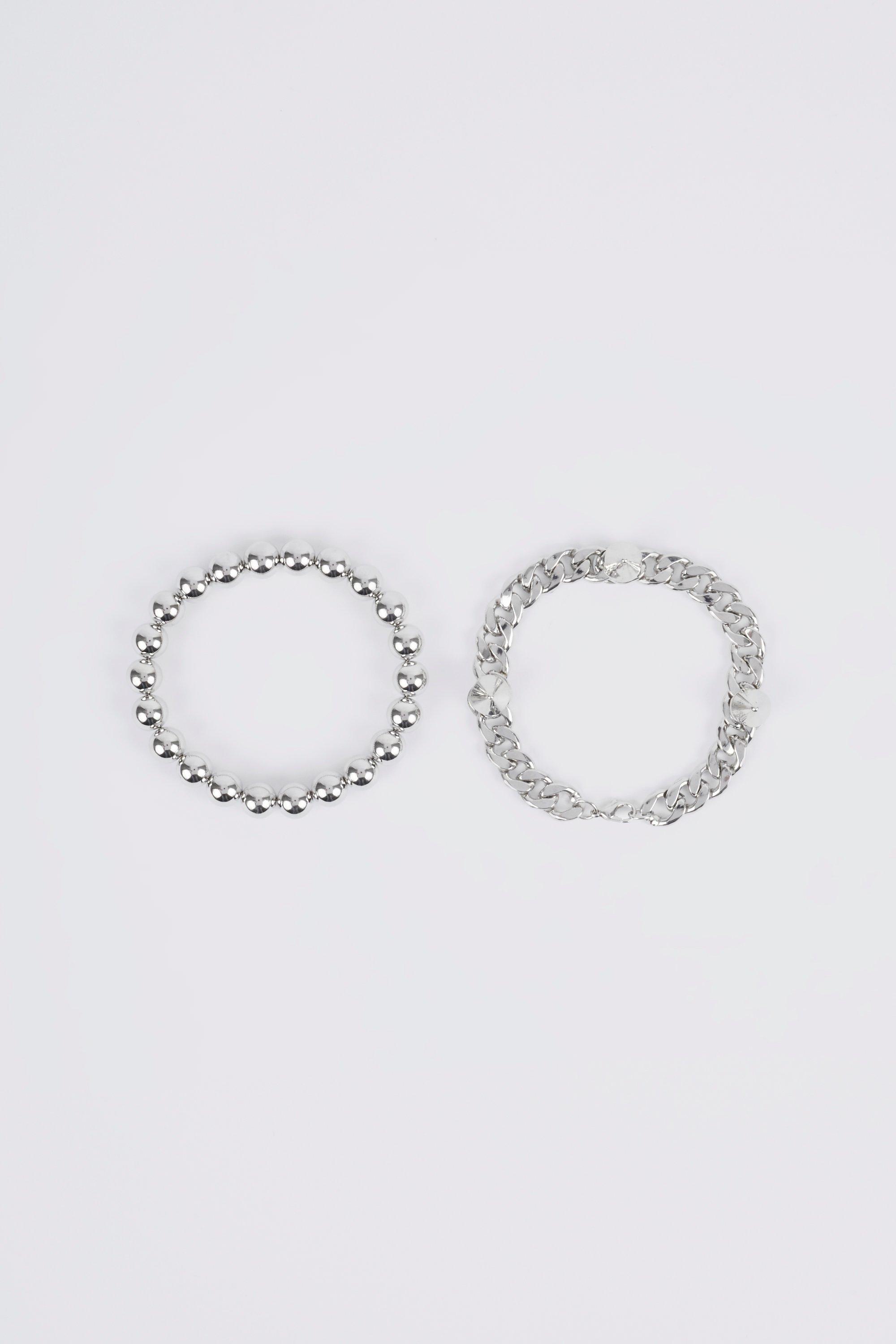 Mens Grey 2 Pack Chain Bracelets, Grey