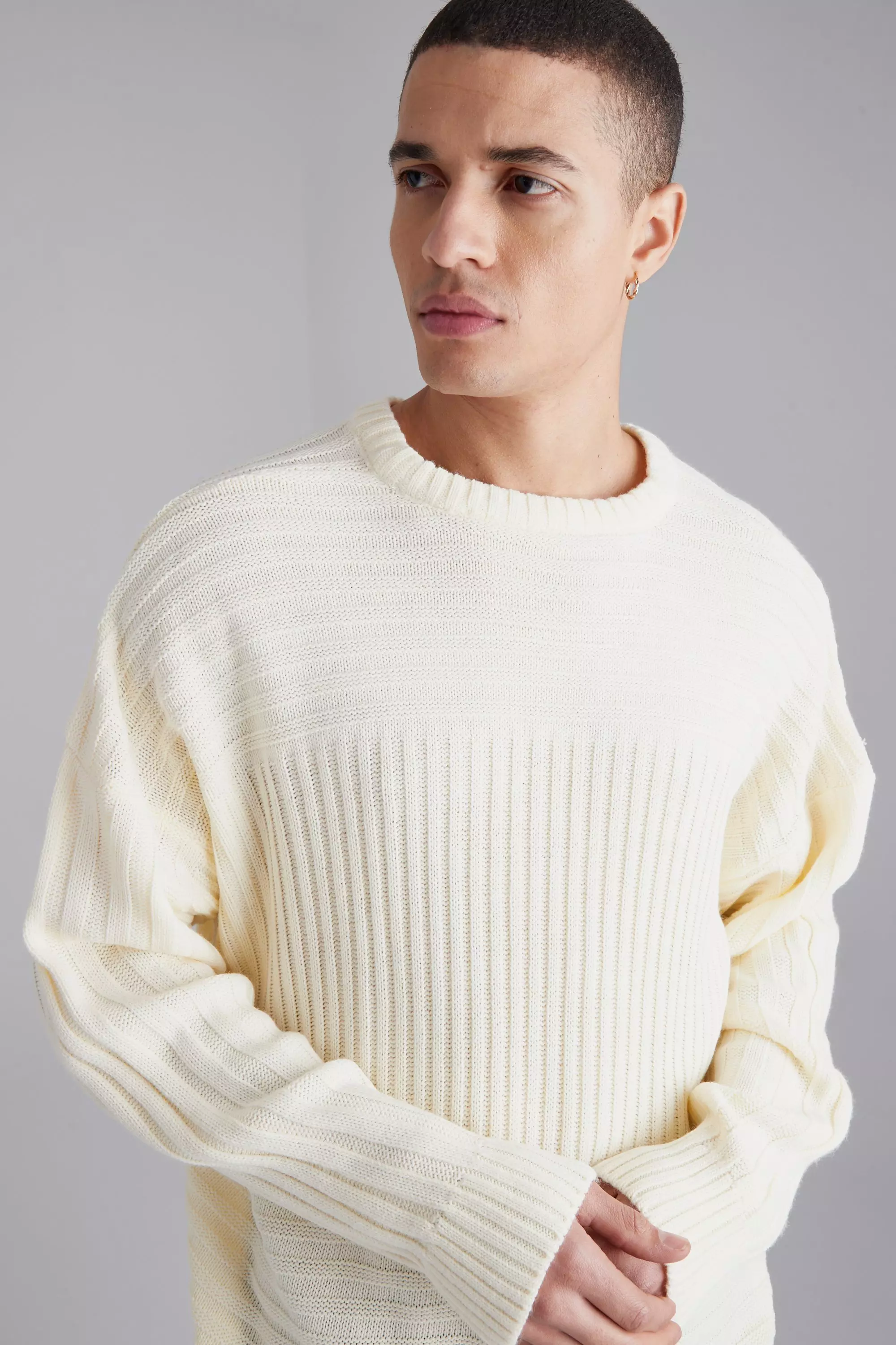 Mixed Stitch 3 Panel Knitted Oversized Sweater | boohooMAN USA