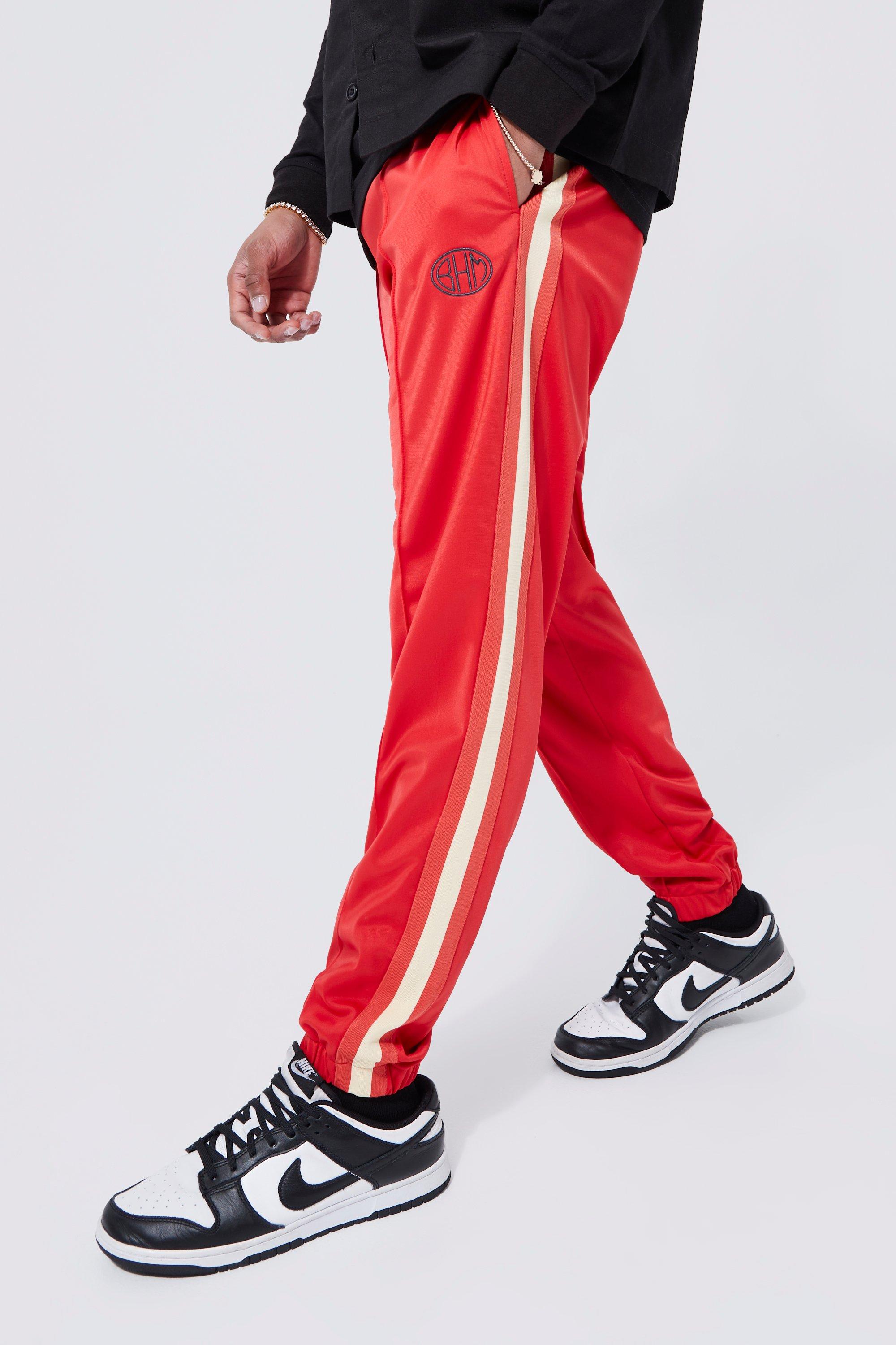 Mens Red Slim Fit Tricot Tape Jogger, Red