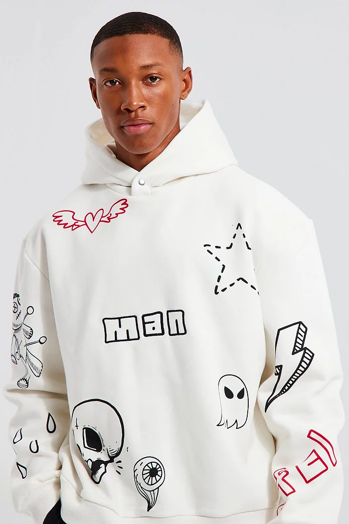 Oversized Boxy Doodle Graphic Hoodie