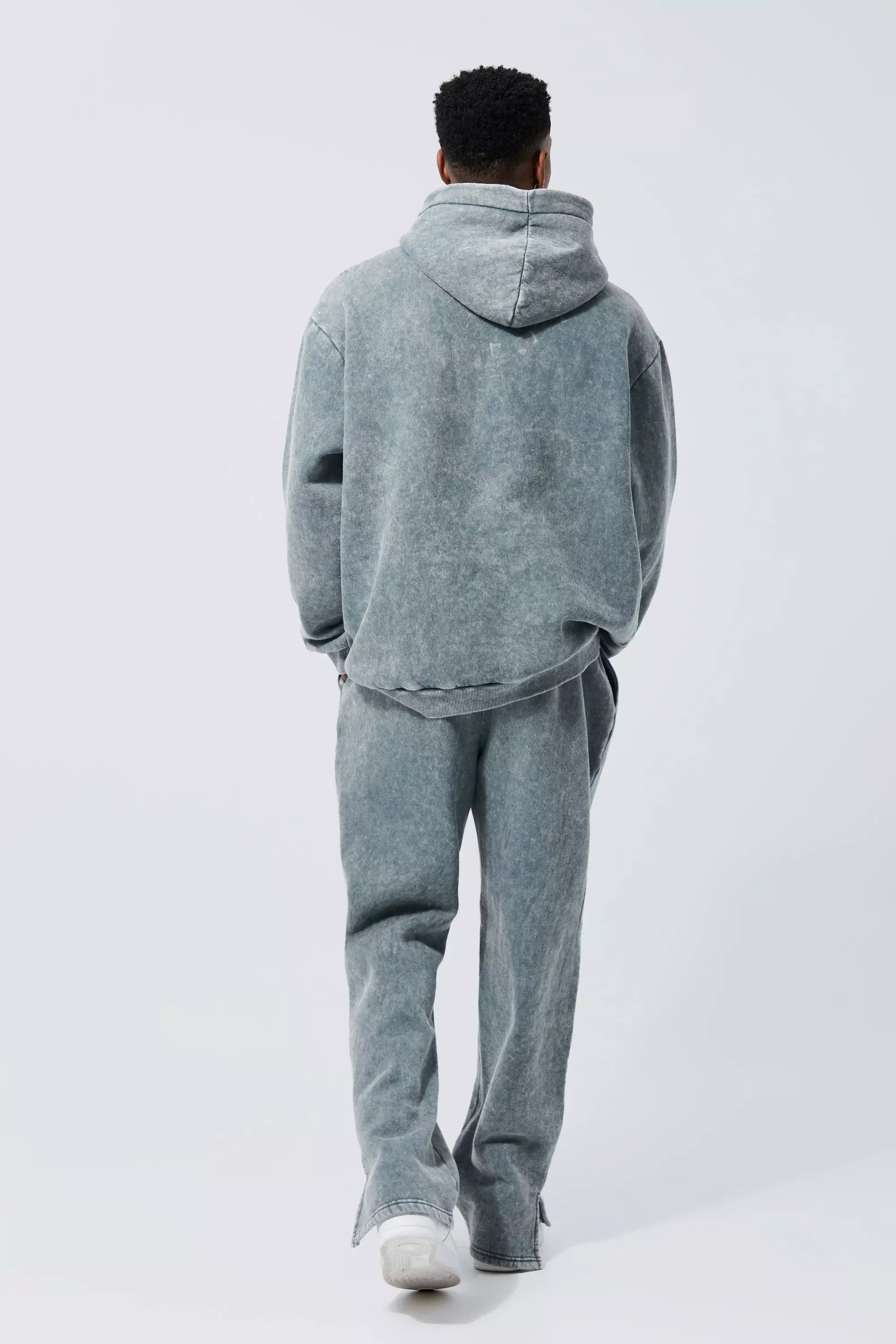 Ash Grey Distressed Seam Front Straight Leg Sweatpants