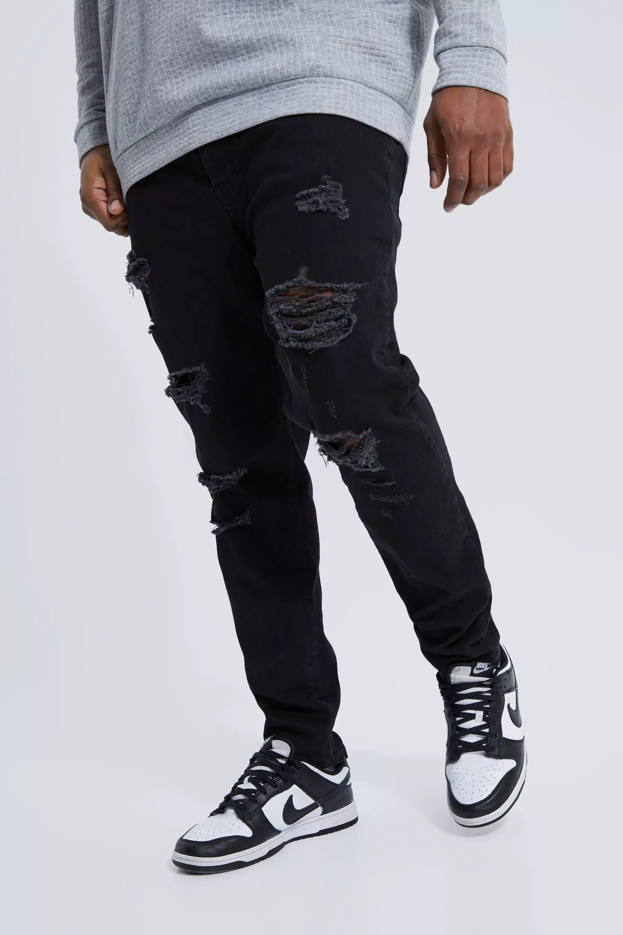 Men's Black Ripped Jeans, Black Distressed Jeans