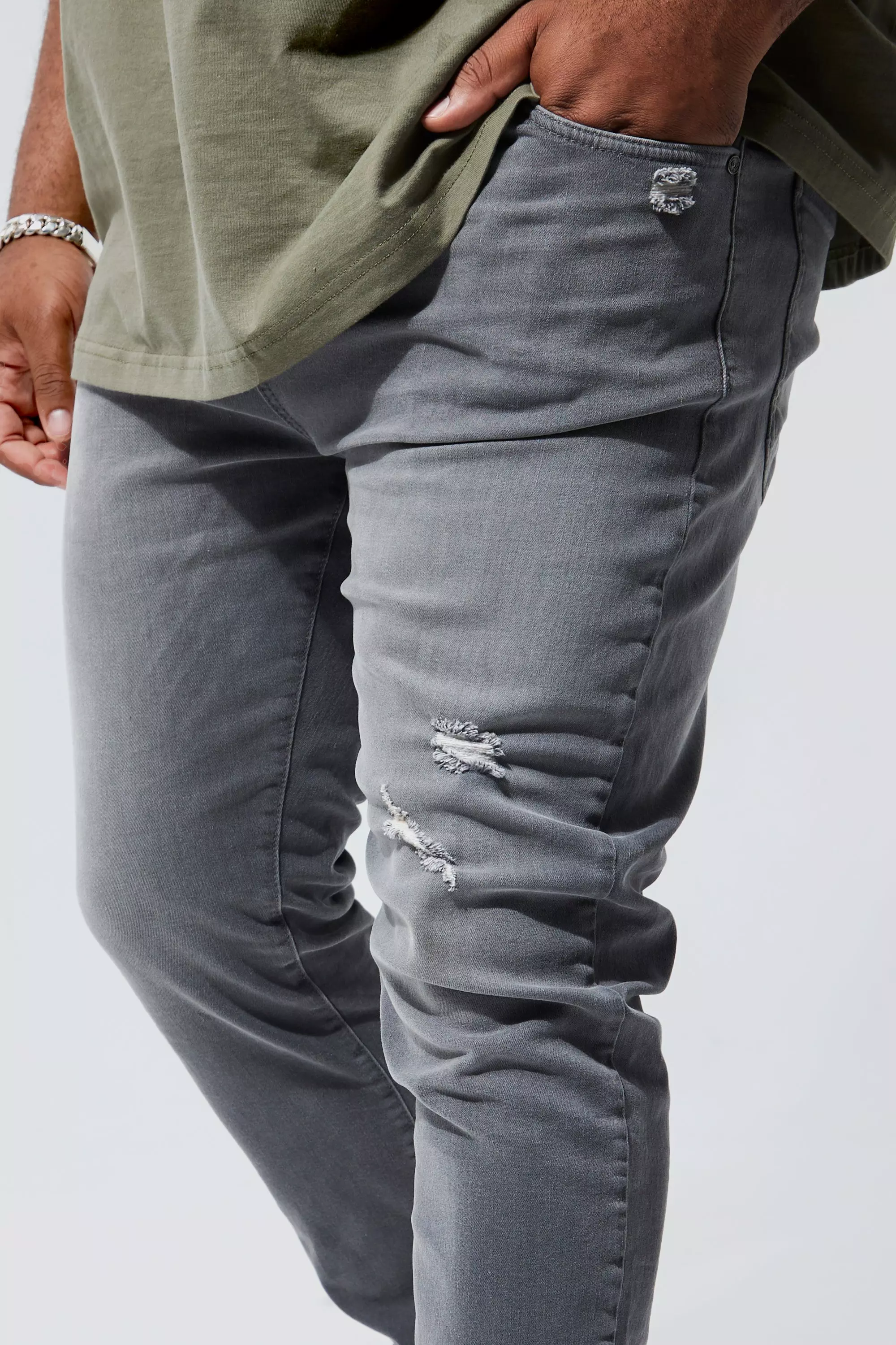 Maakte zich klaar regenval Document Plus Stretch Skinny Jeans Met Gescheurde Knieën | boohooMAN