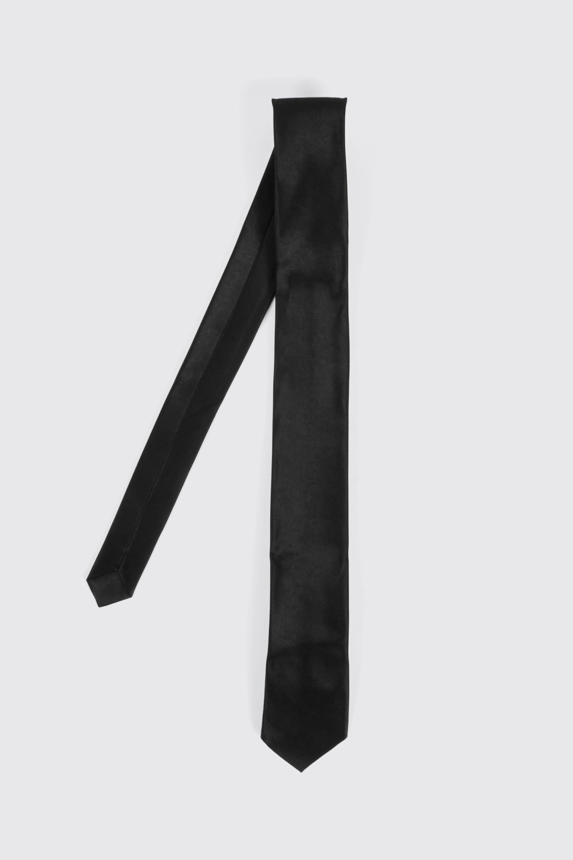 Mens Black Plain Slim Tie, Black