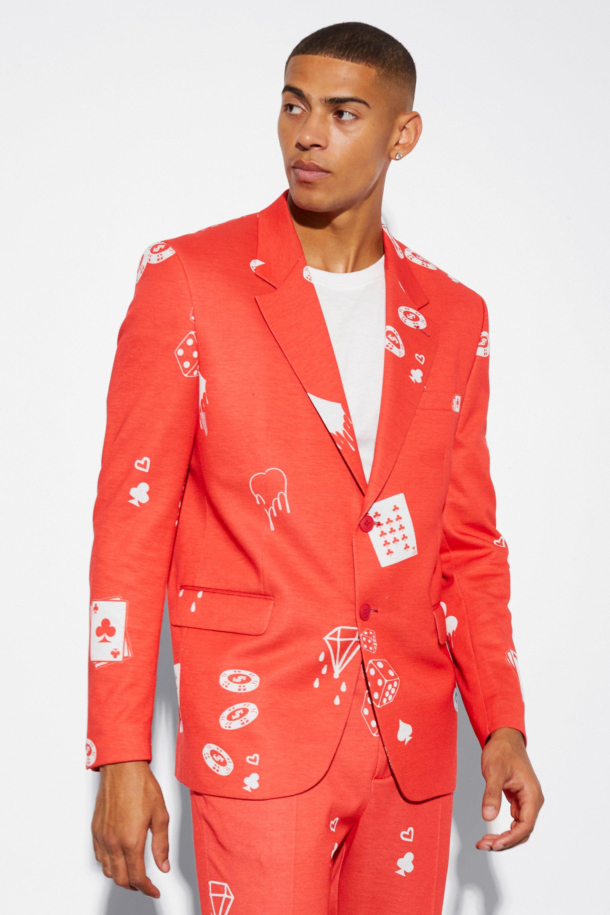 veste de costume oversize imprimé carte homme - rouge - 36, rouge
