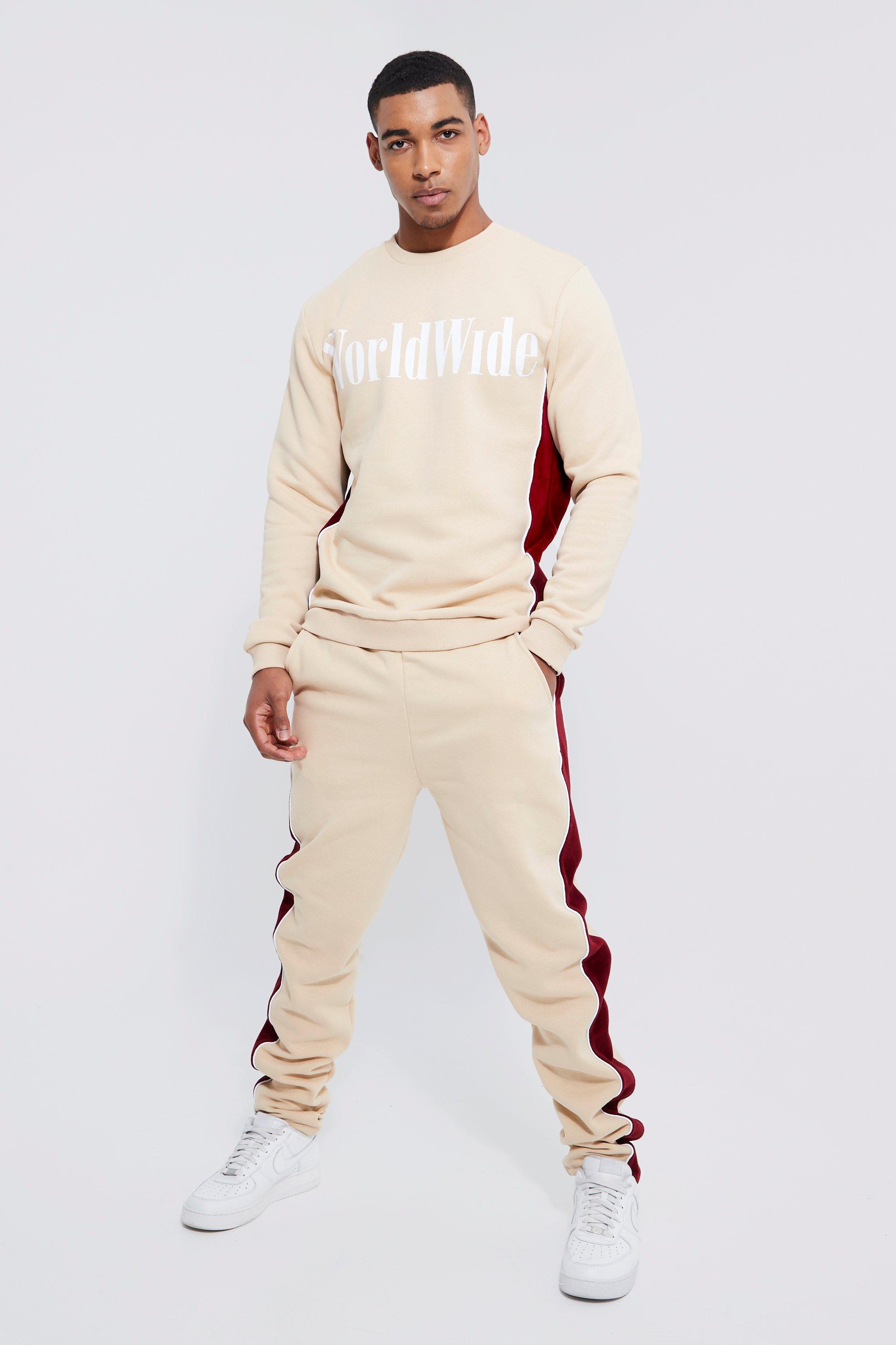 boohooman.com | TALL SWEATER TRACKSUIT WITH VELOUR PANEL