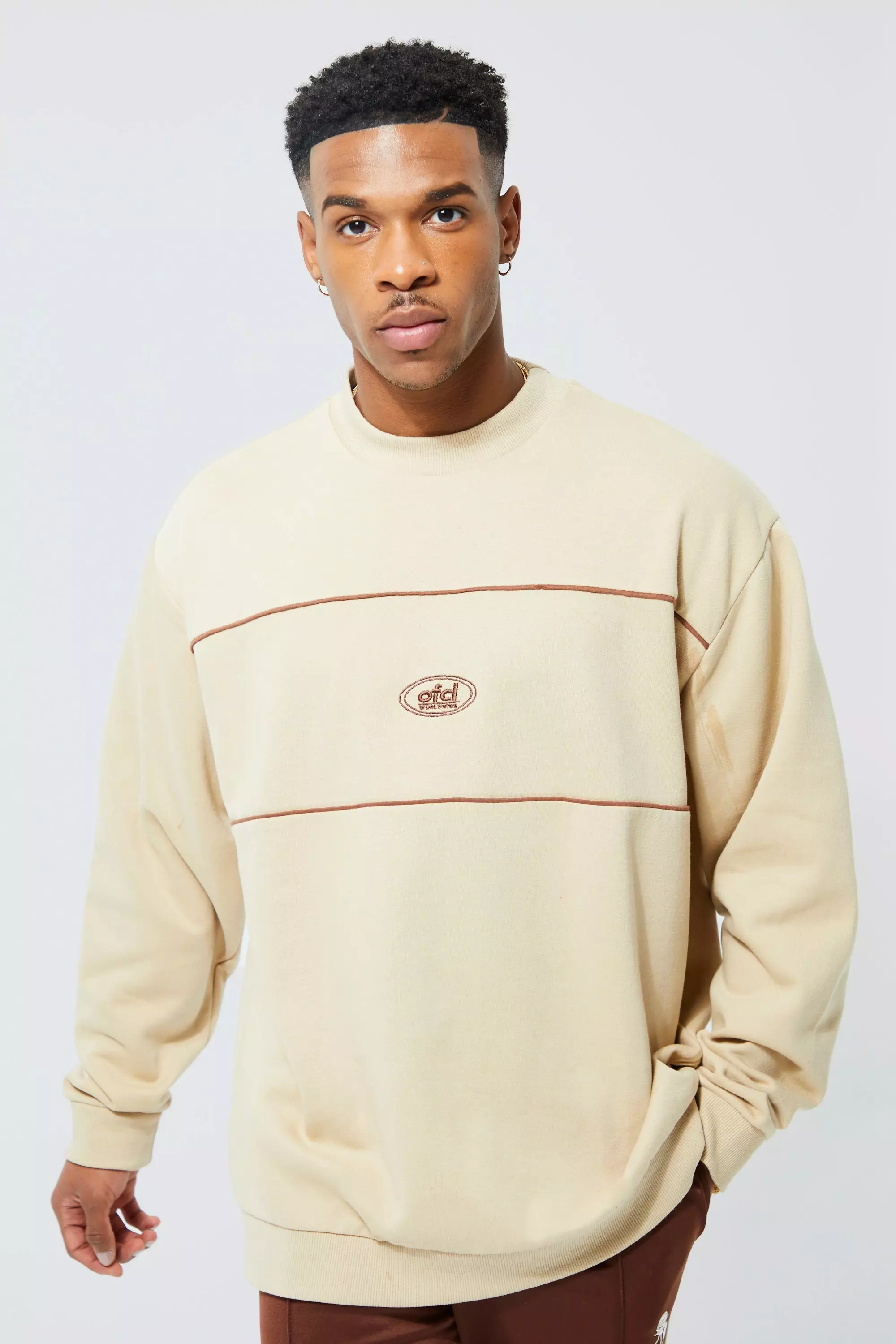 Oversized Ofcl Extended Neck Piping Sweatshirt