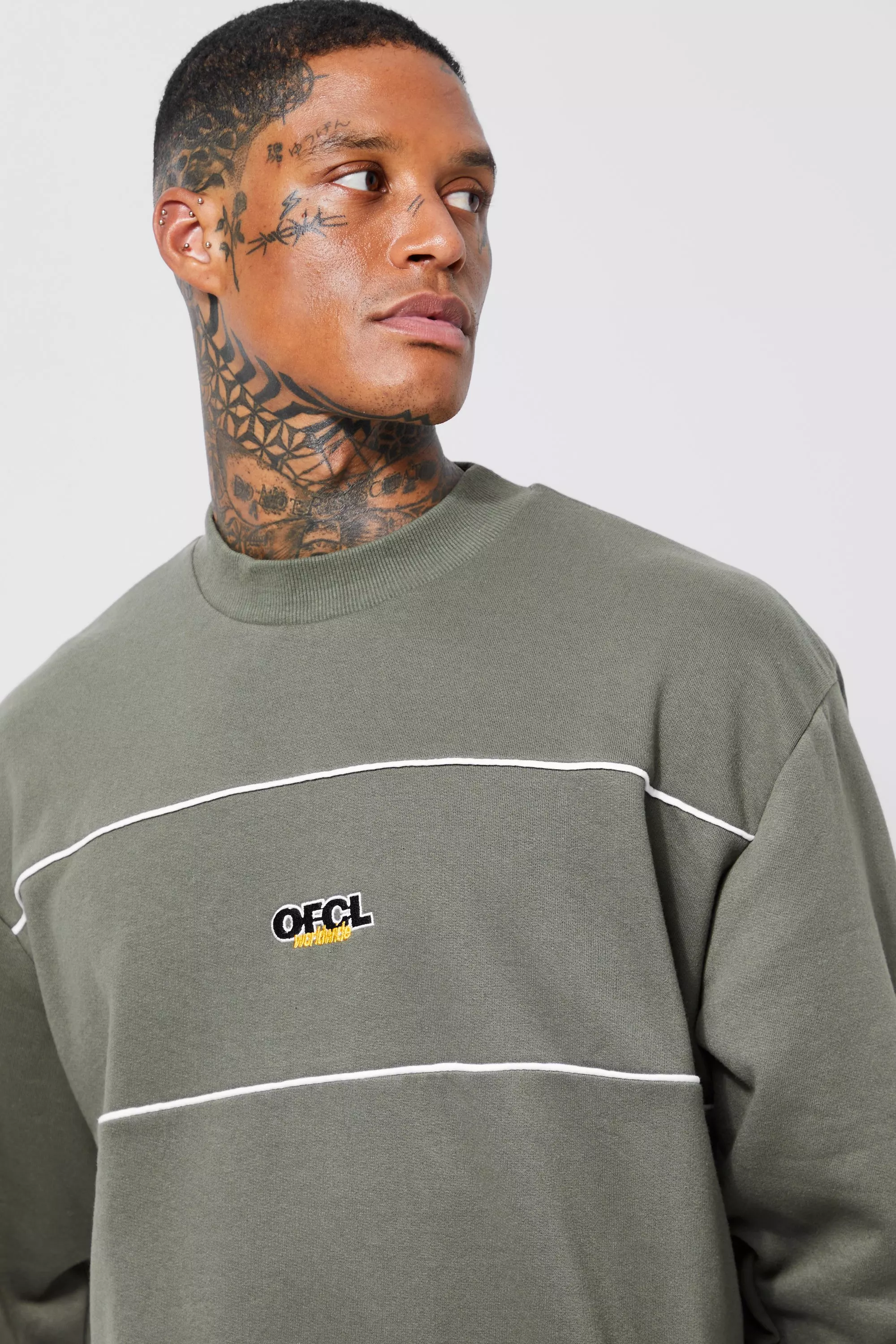 Oversized Ofcl Extended Neck Piping Sweatshirt | boohooMAN USA