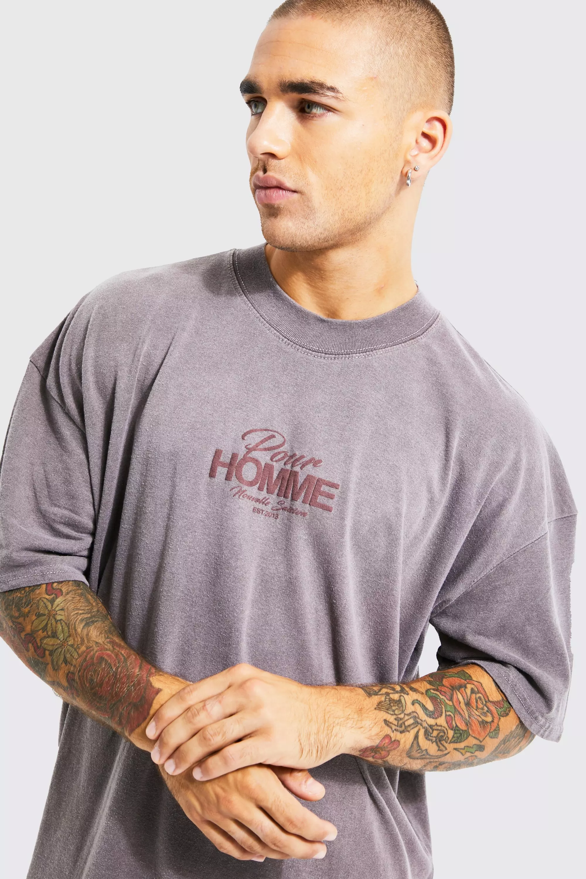 Oversized Pour Homme Tonal Print T shirt boohooMAN USA