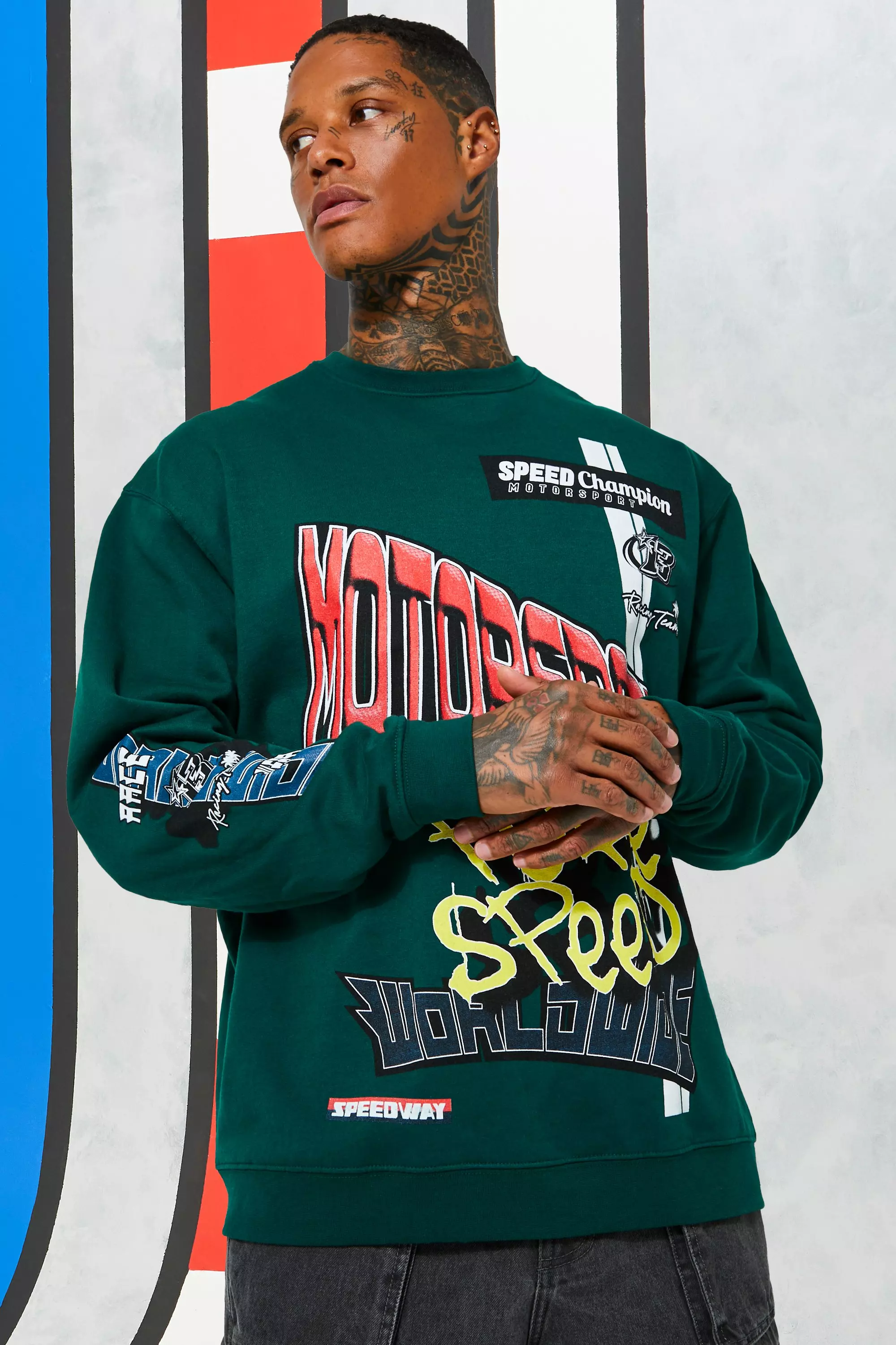 Oversized Motorsport Pure Speed Print Sweatshirt