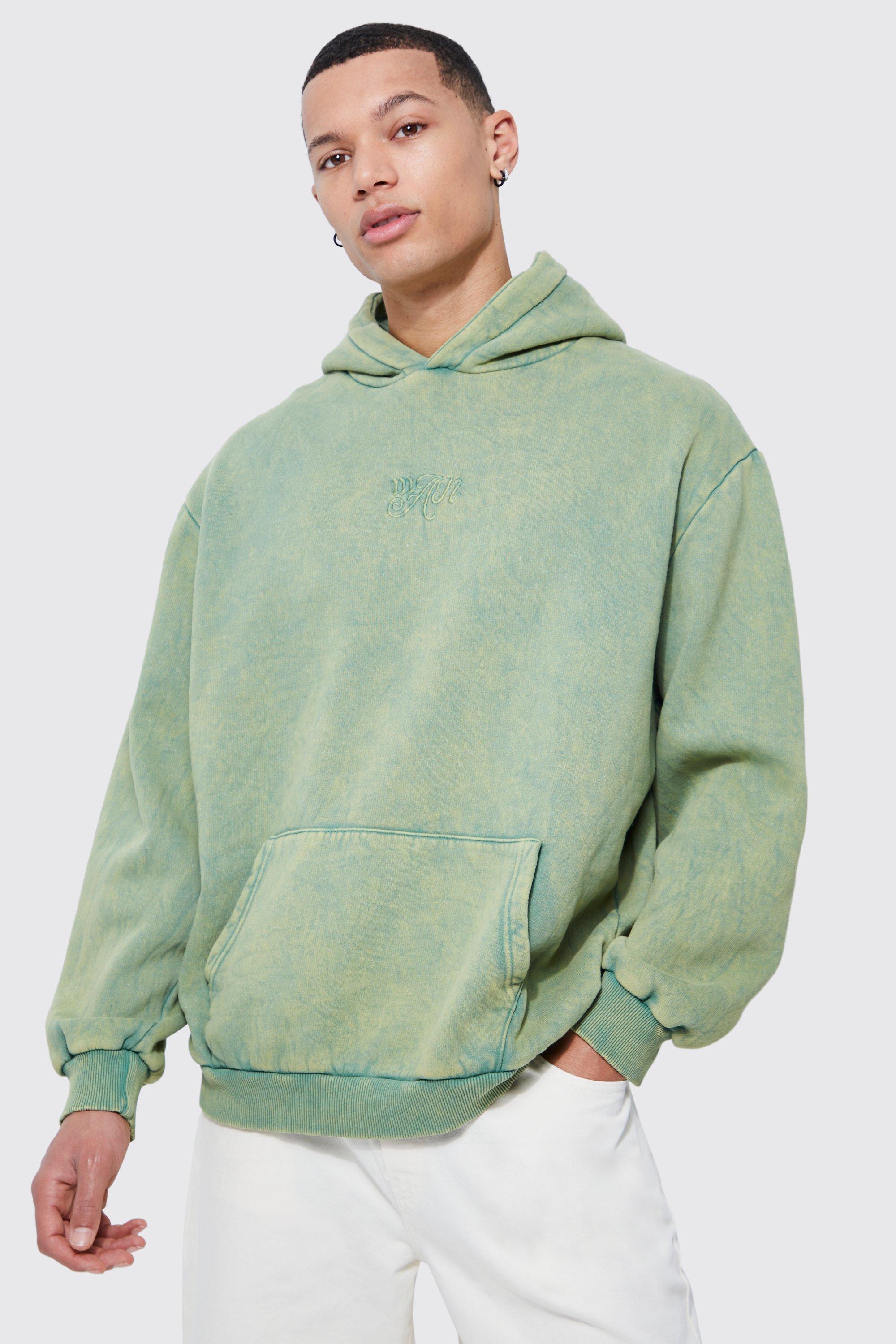 Men's Tall Oversized Washed Man Hoodie - Green - Xxl, Green