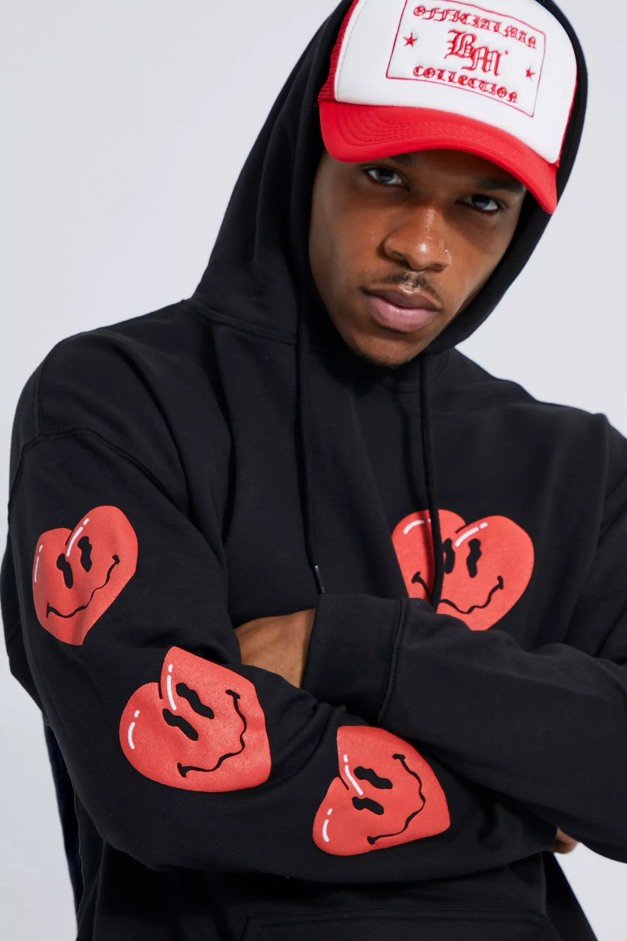 Heart Face Print Hoodie | boohooMAN USA